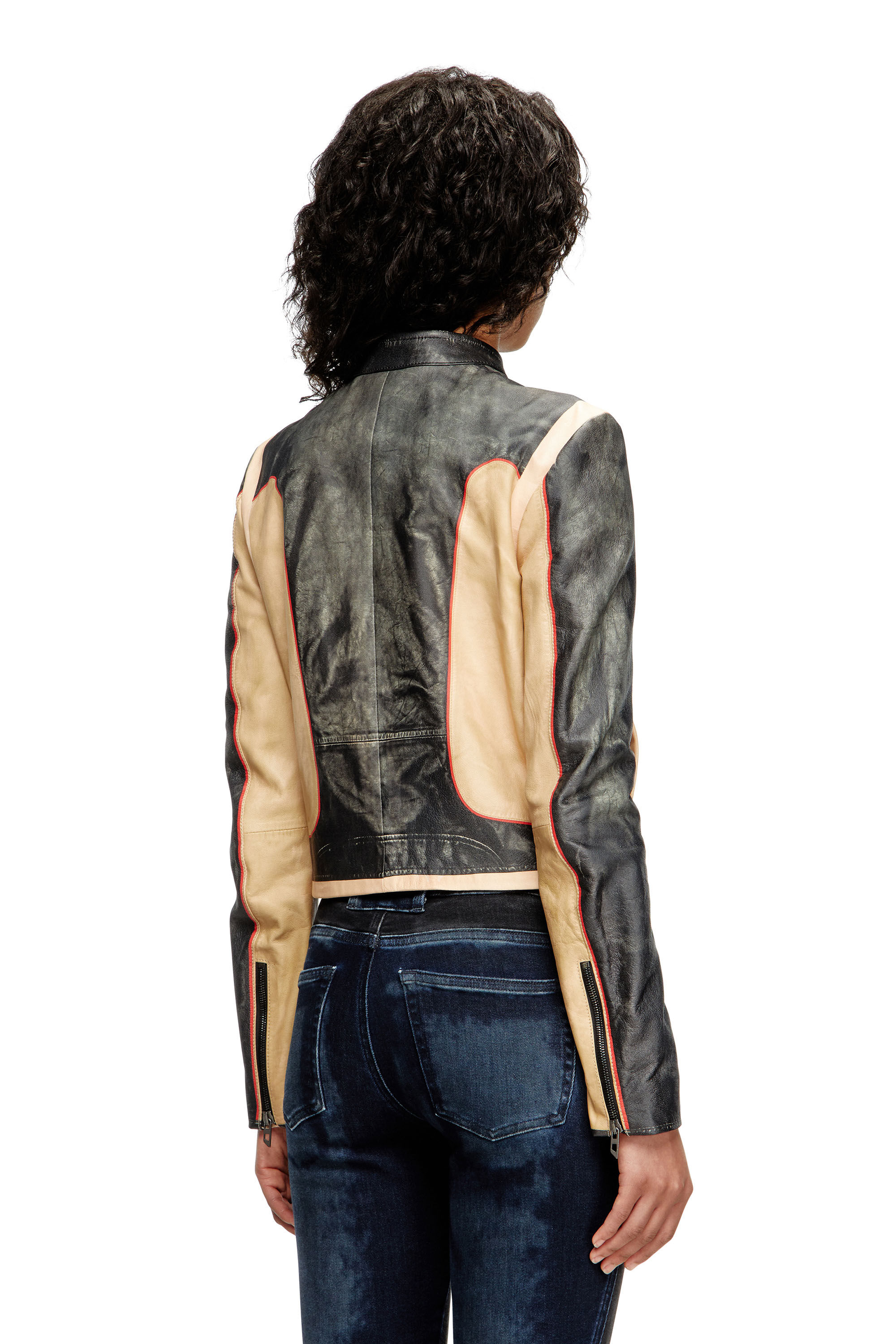 Diesel - L-OONIE, Veste de motard en cuir effet trompe-l'œil Femme in ToBeDefined - 5