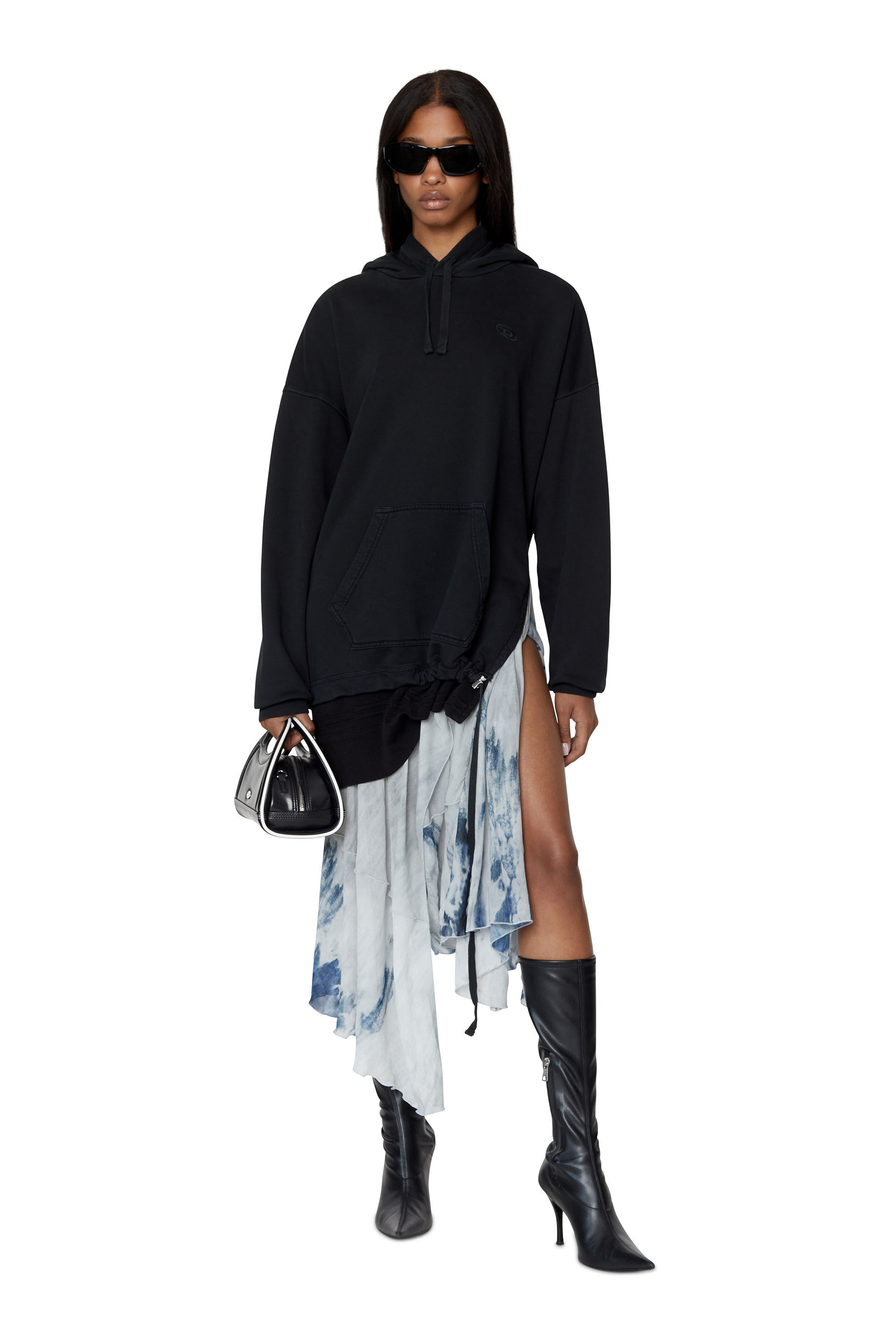 D ROLLIER Woman Hoodie dress with printed chiffon hem Diesel