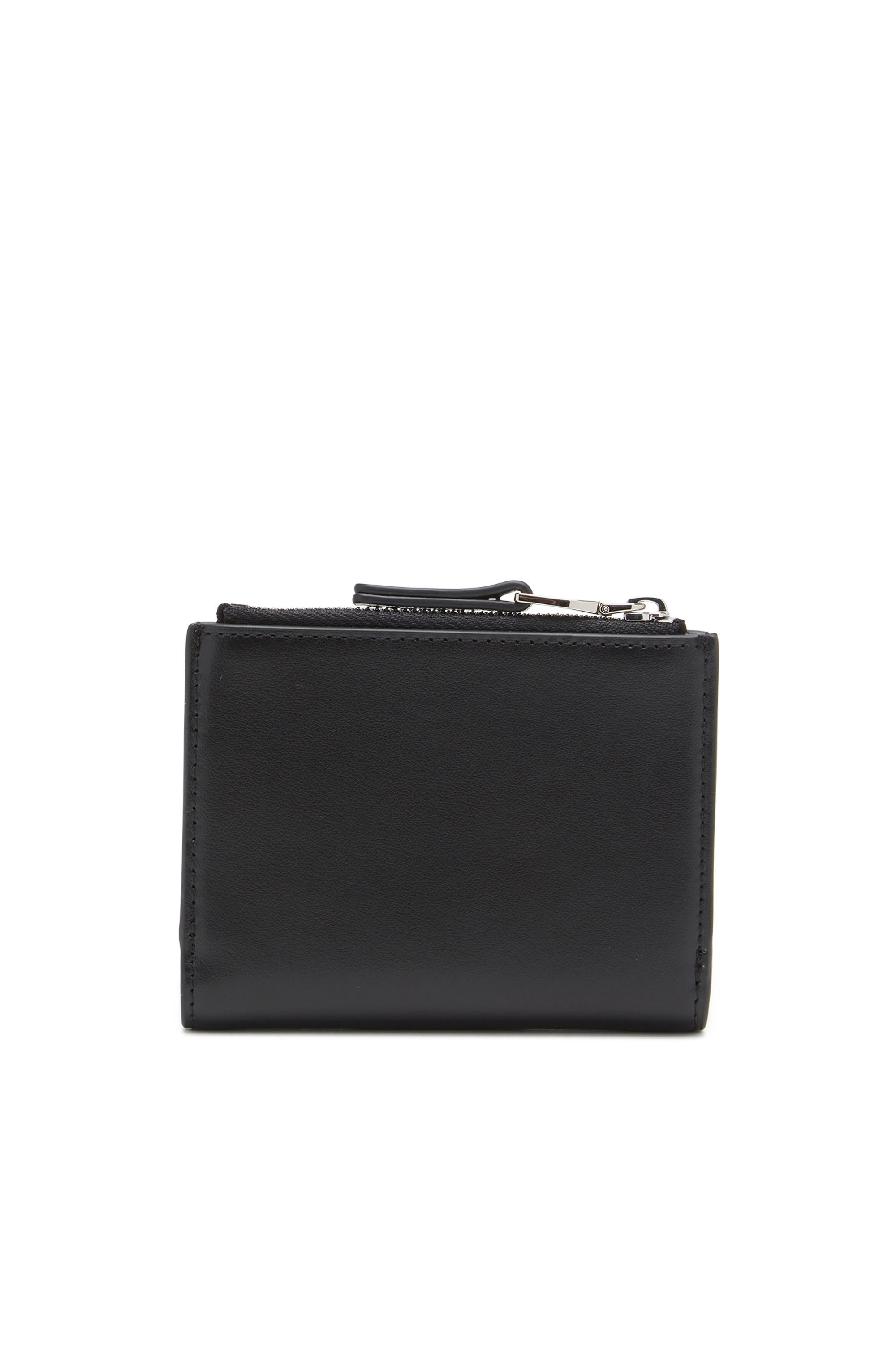 Women s Small leather wallet with logo plaque Black Diesel
