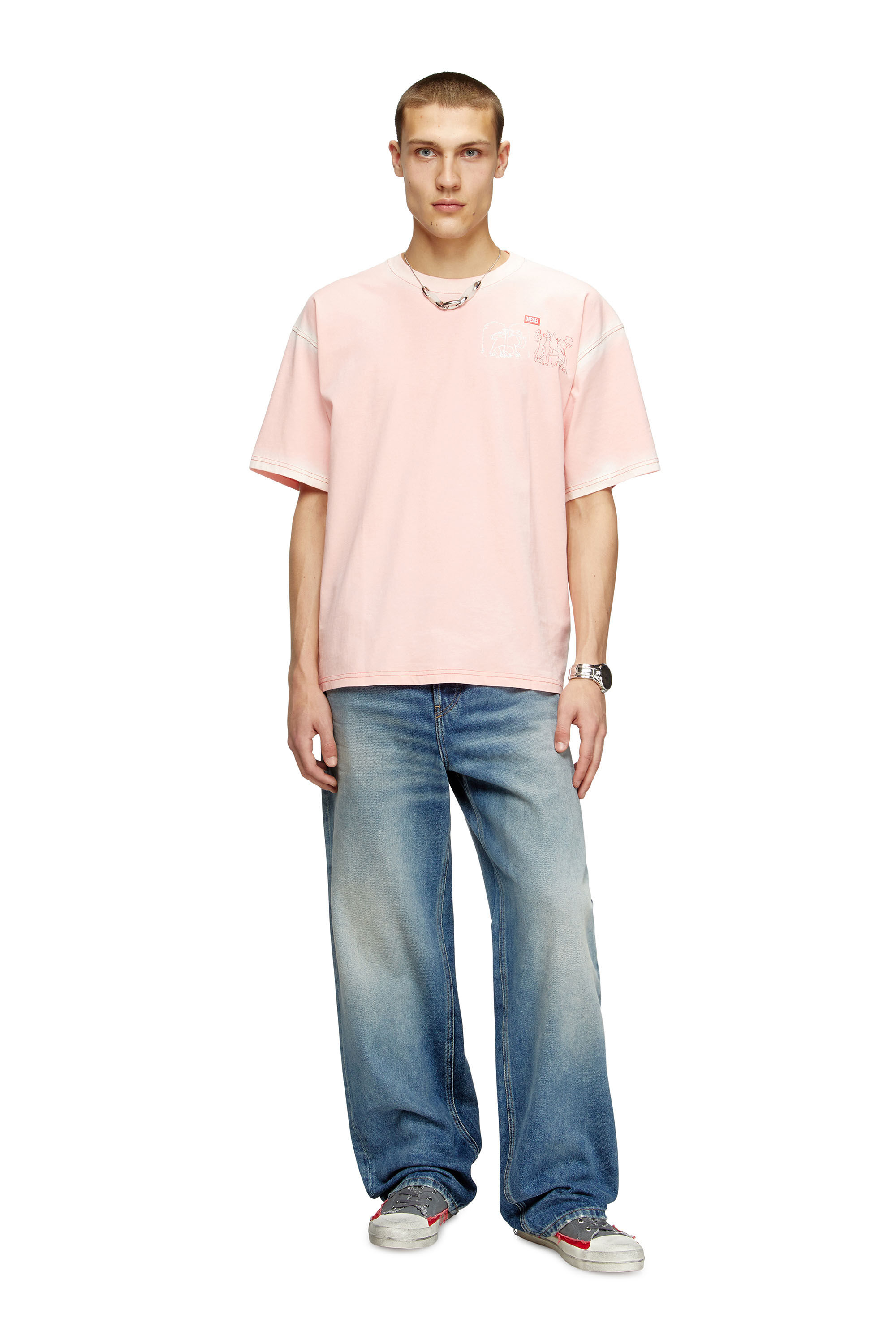 Diesel - T-BOXT-T10, Male's T-shirt with sword print in Pink - 1