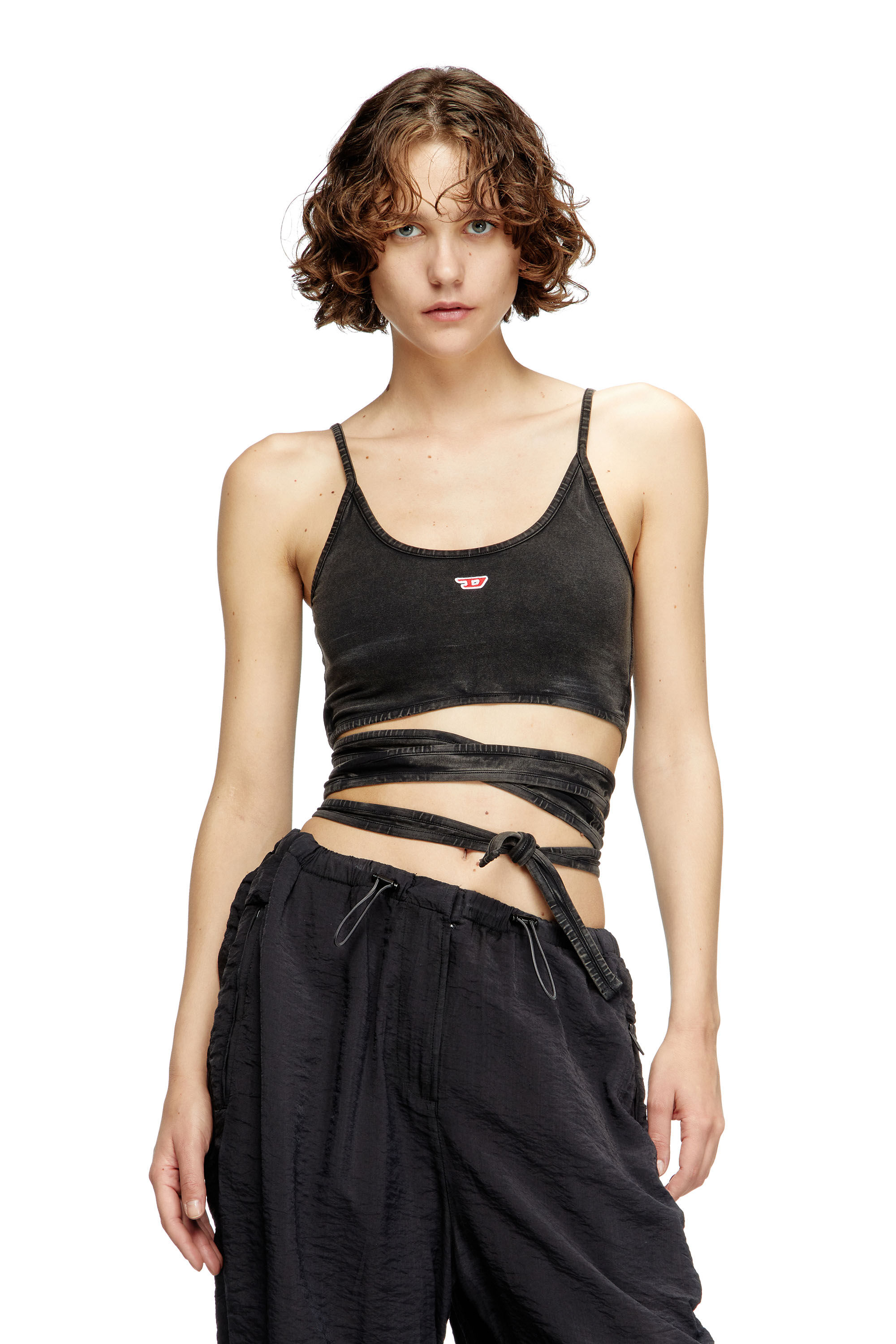 Diesel - T-LEYA-TAIL-R1, Female's Denim-look vest top with wrap ties in Black - 3