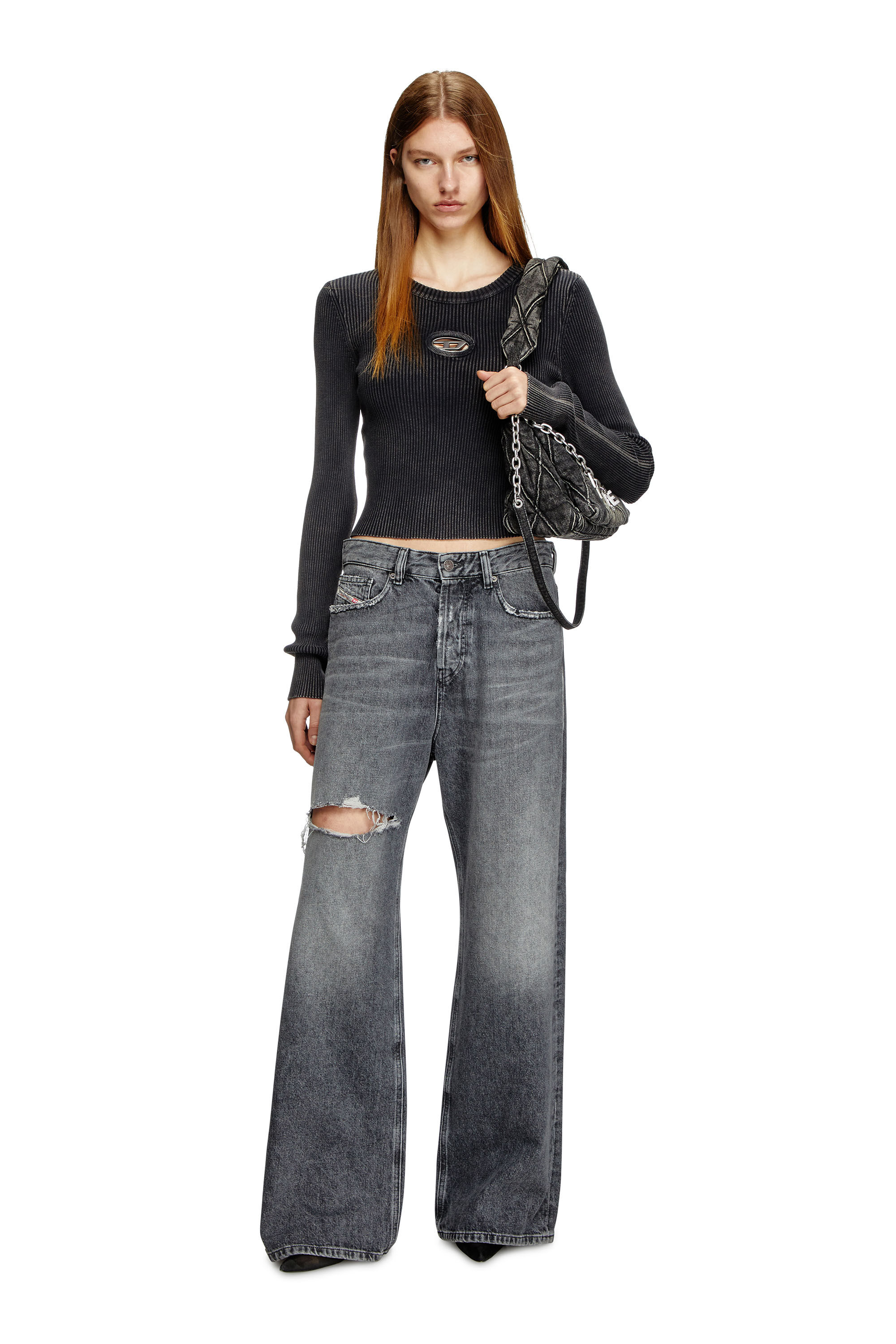 Diesel - M-ANCHOR-A, Female's Cropped jumper with cut-out logo in Black - 1