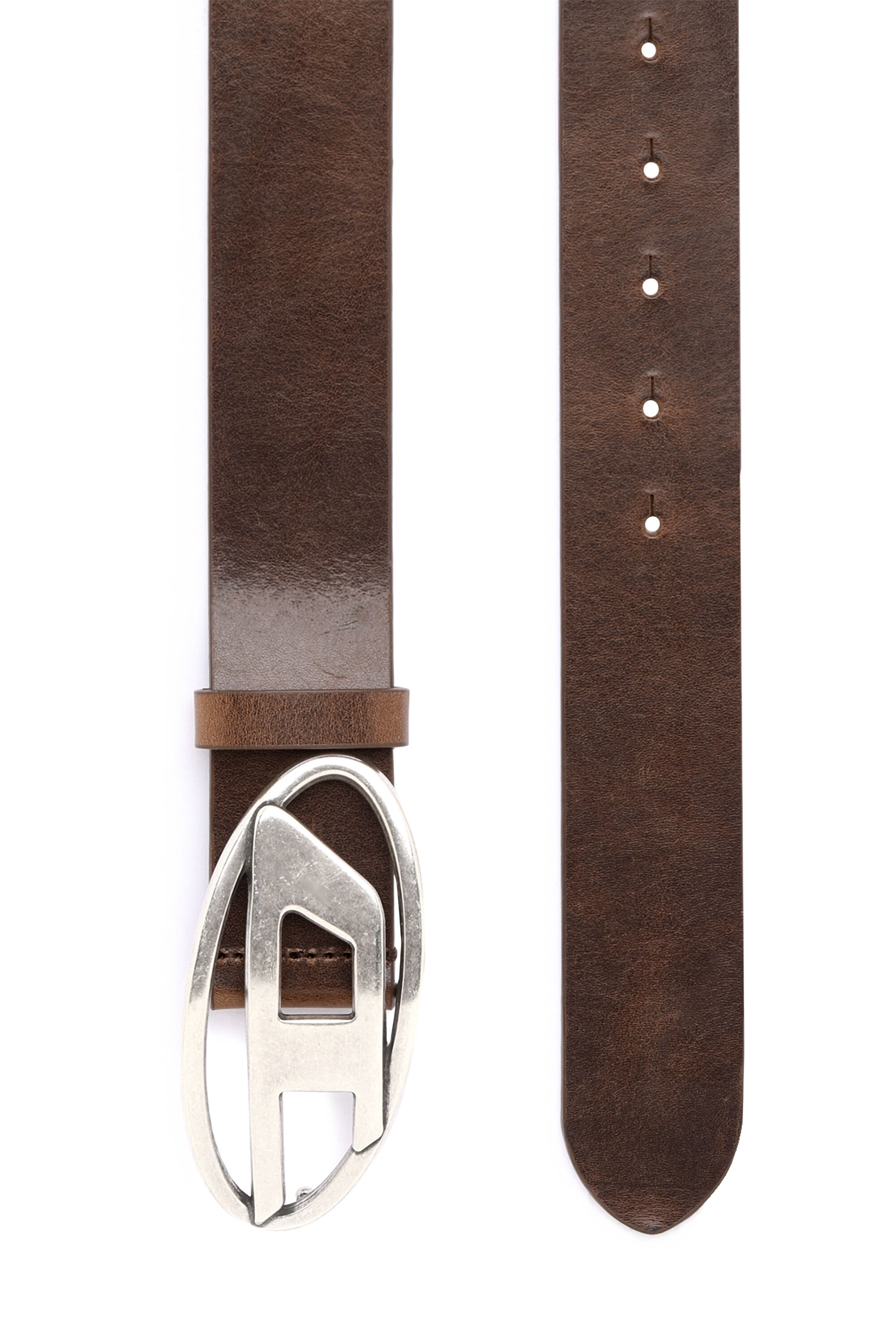 B 1DR Leather Belt with silver D logo buckle Diesel