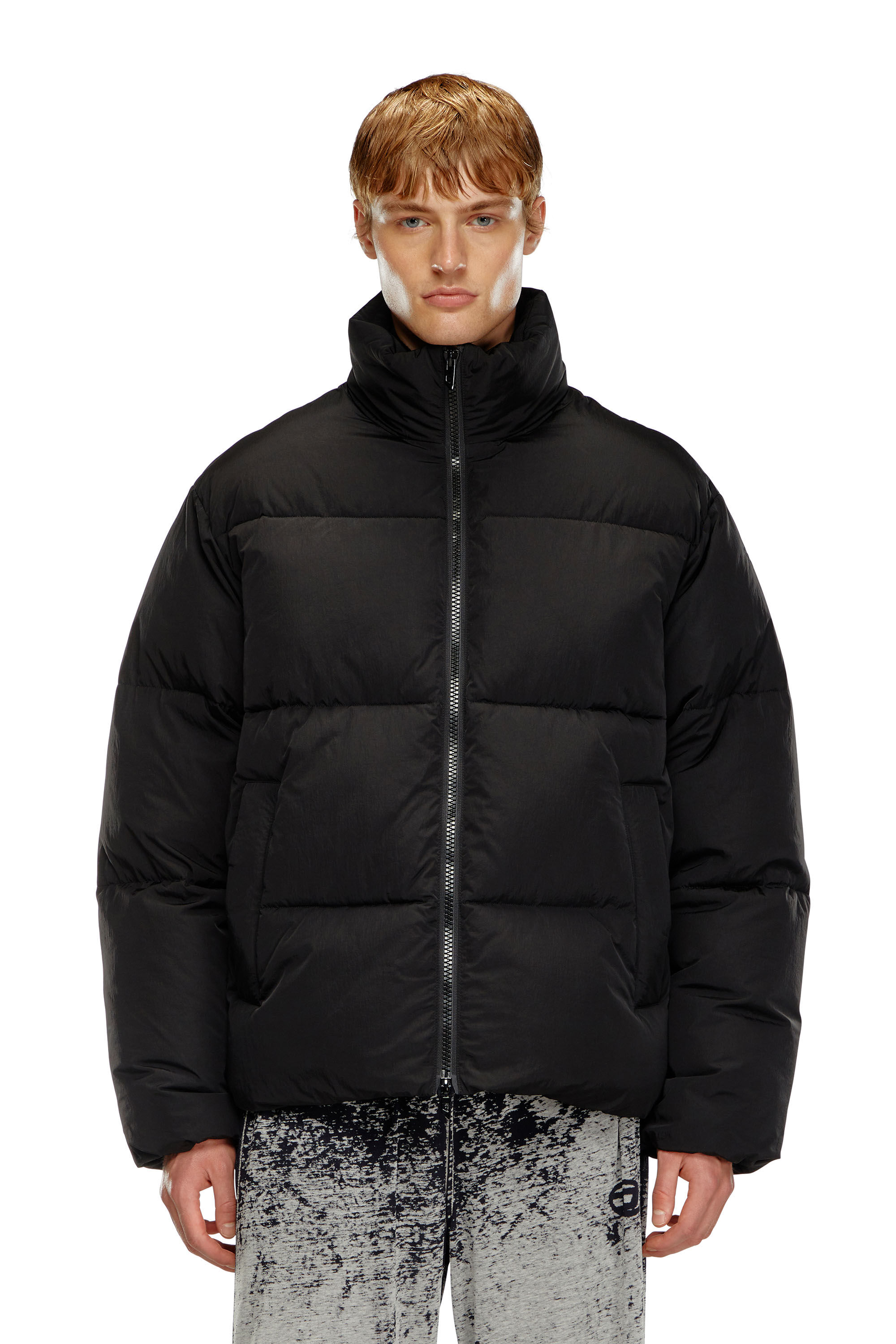 Diesel - W-RAVEEL, Male's Hooded down jacket in wrinkled nylon in Black - 3