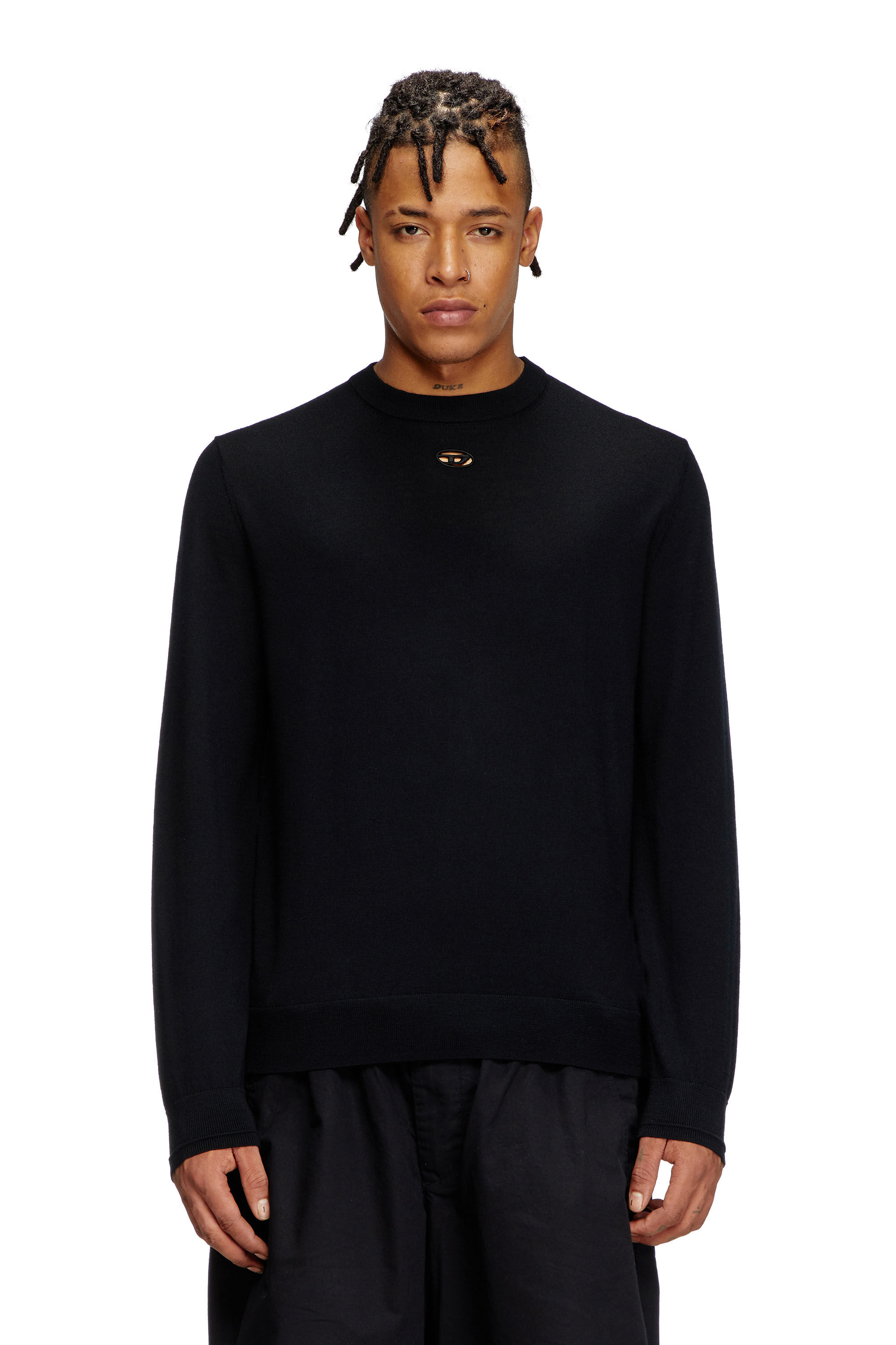 Diesel - K-VALIAM, Male's Wool jumper with cut-out logo in Black - 3