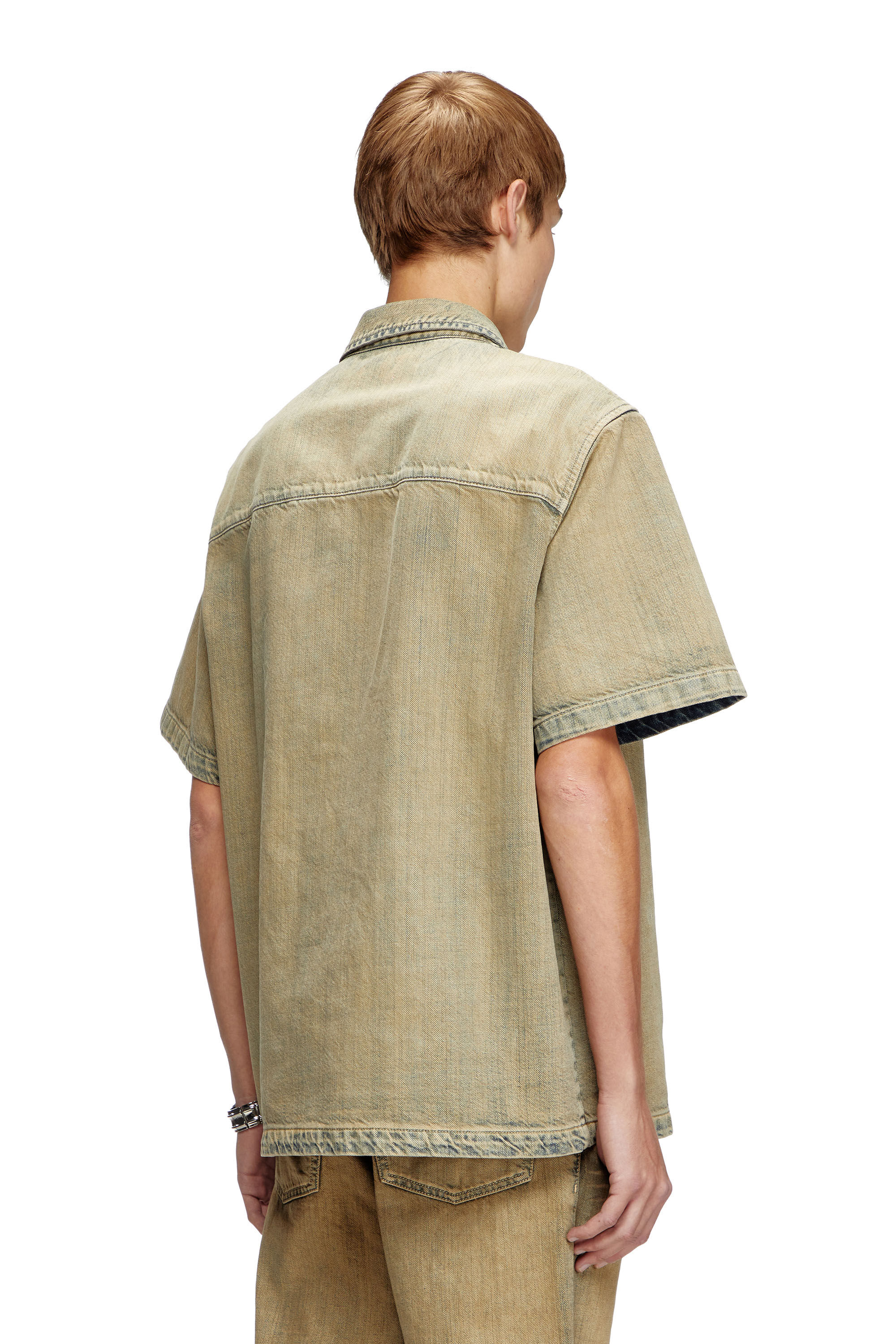 Diesel - D-NABIL-D, Male's Bowling shirt in gold-brush denim in Beige - 4