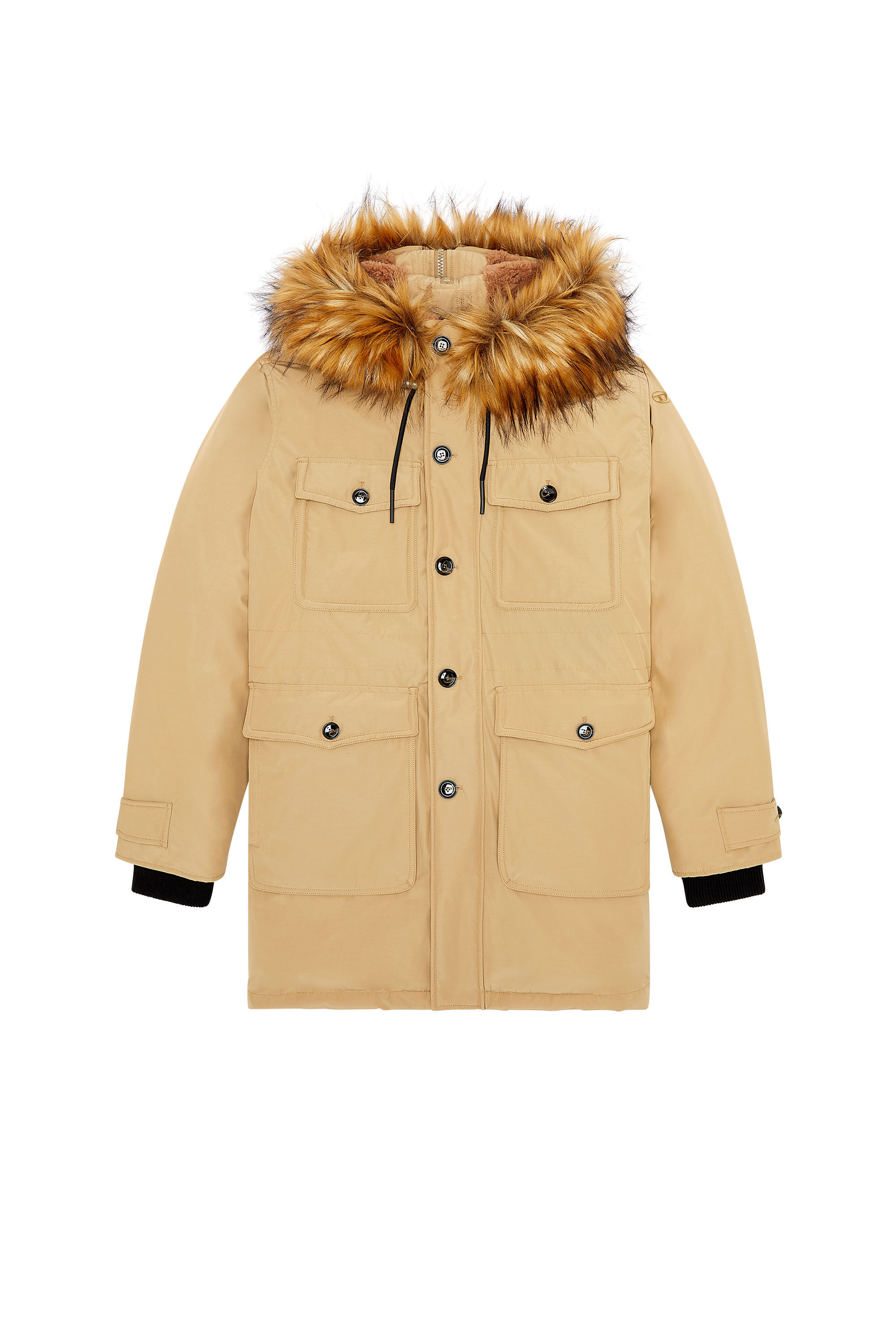 Diesel - W-JORGY, Male's Padded parka with fluffy trim at hood in Light Brown - 2