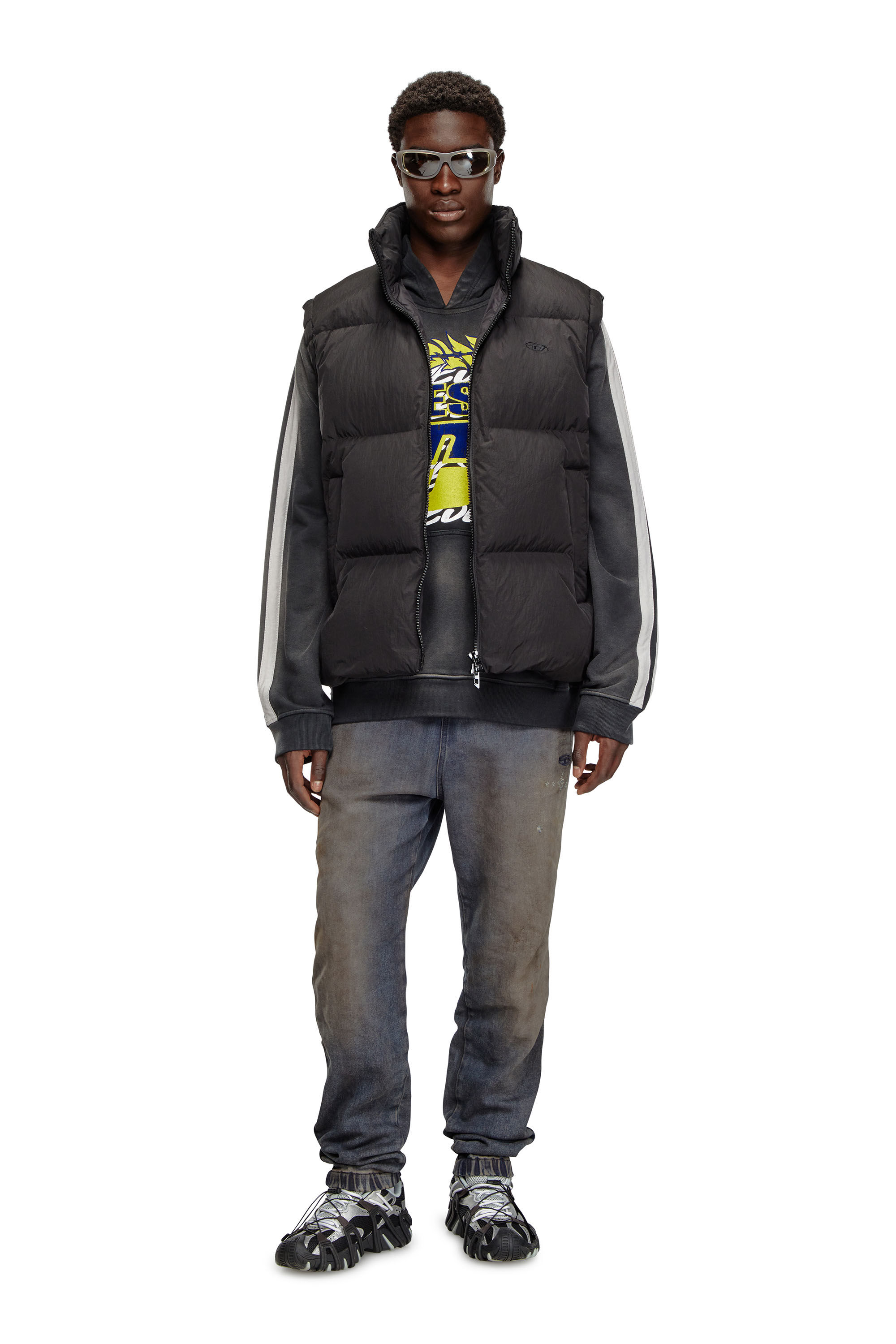 Diesel - W-RAVEEL-SL, Gilet en duvet en nylon froissé Homme in Noir - 1