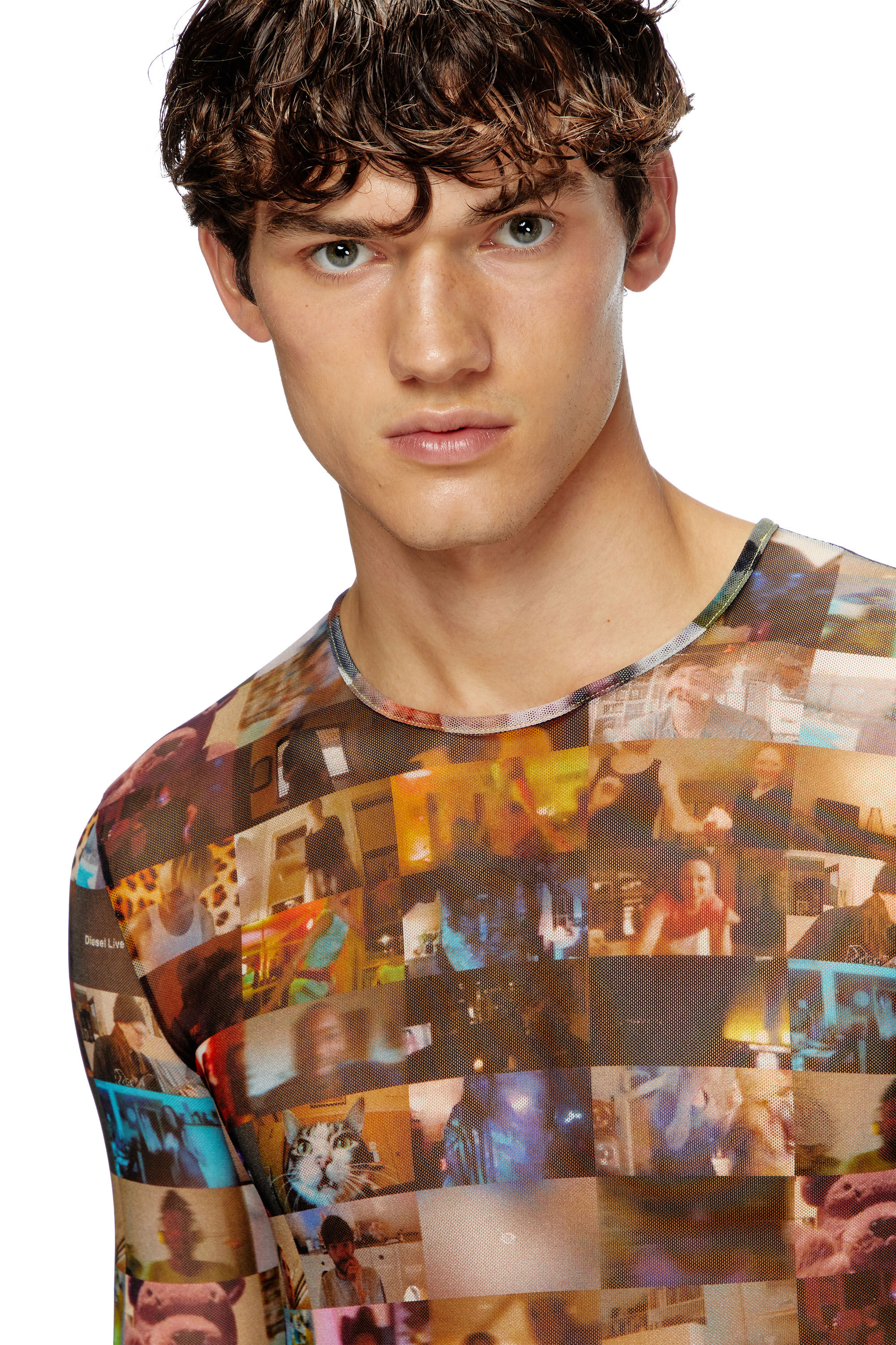 Diesel - T-LIXY, Male's Stretch tulle top with Livestream print in Multicolor - 4