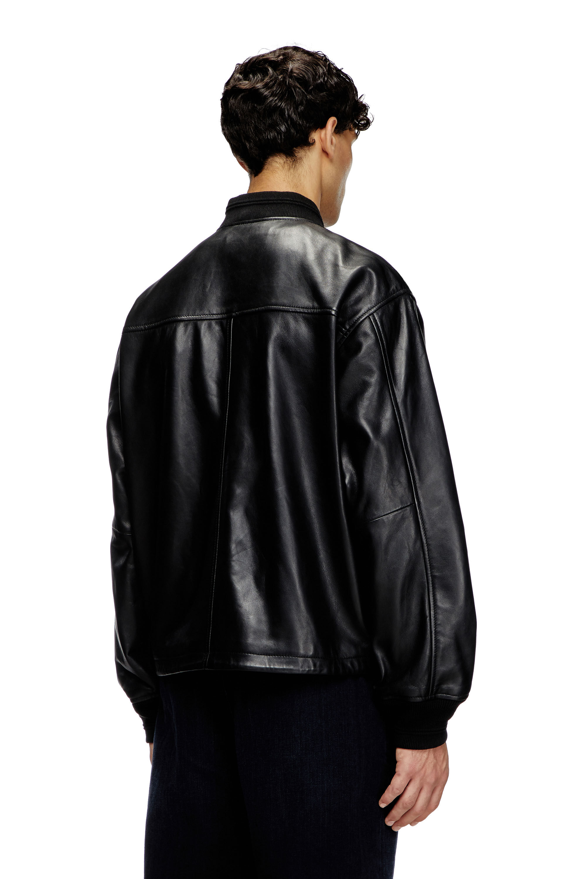 Diesel - L-KHAT, Male's Waxed-leather bomber jacket in Black - 5