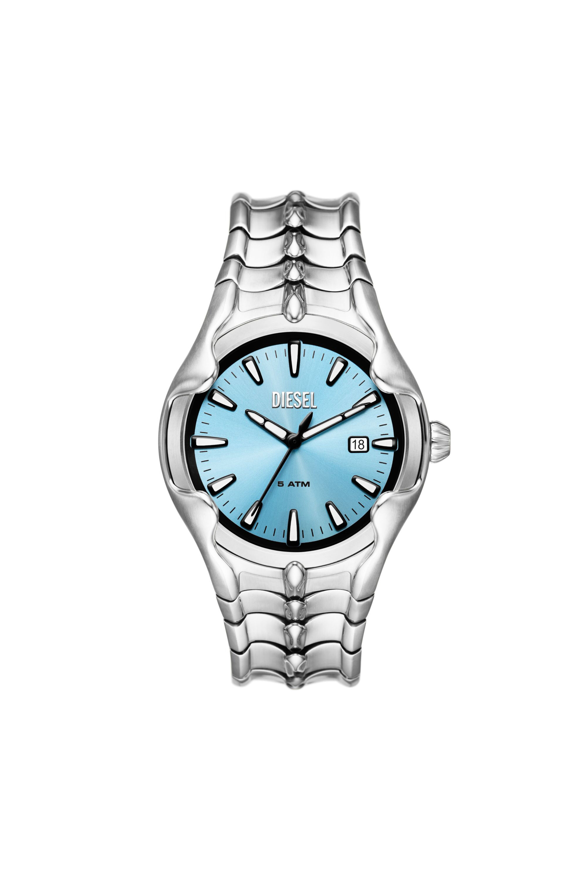 Men s Vert three hand date stainless steel watch Silver Diesel
