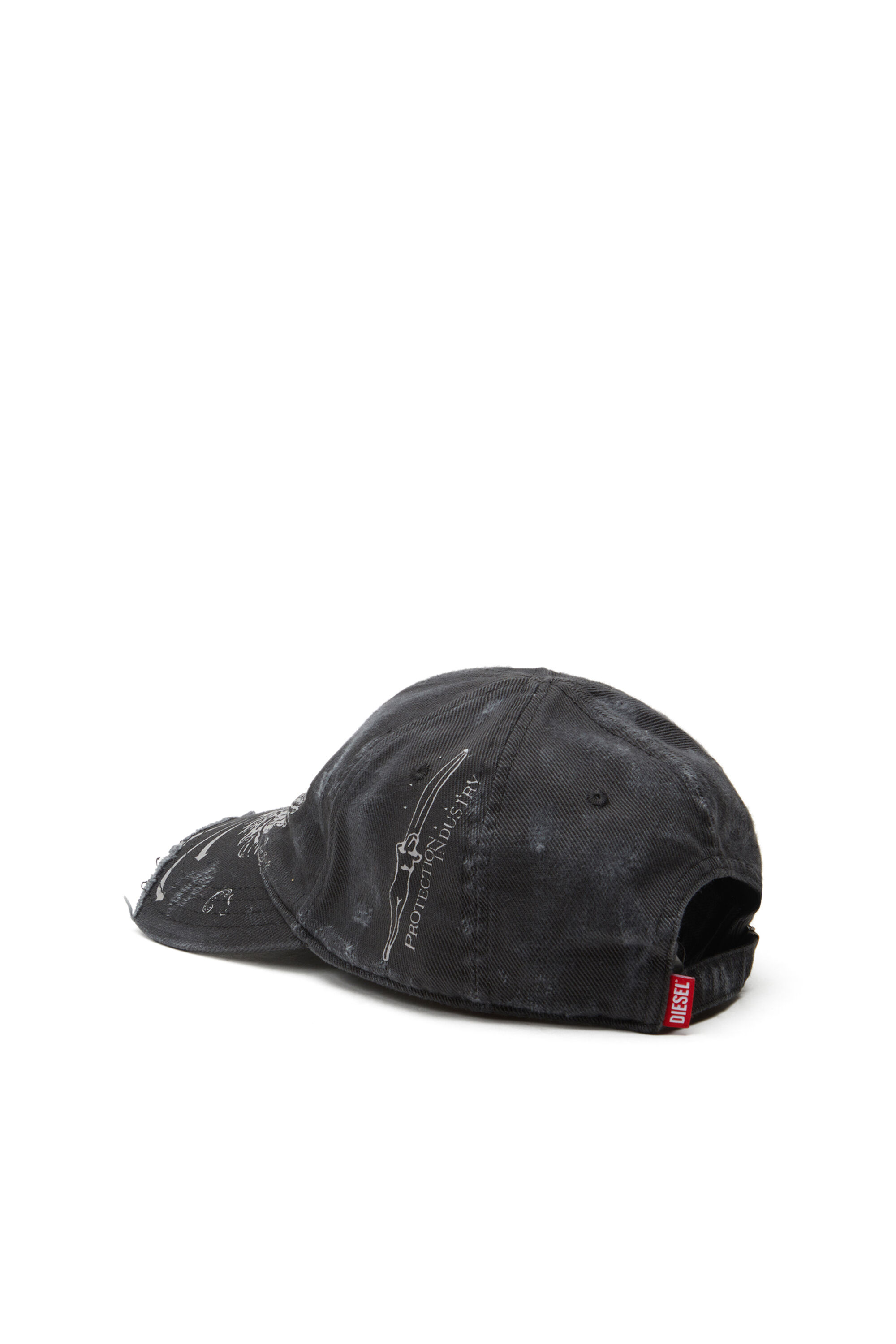 Diesel - C-FENIX, Casquette de baseball effet vieilli avec imprimé du phénix Homme in Noir - 2