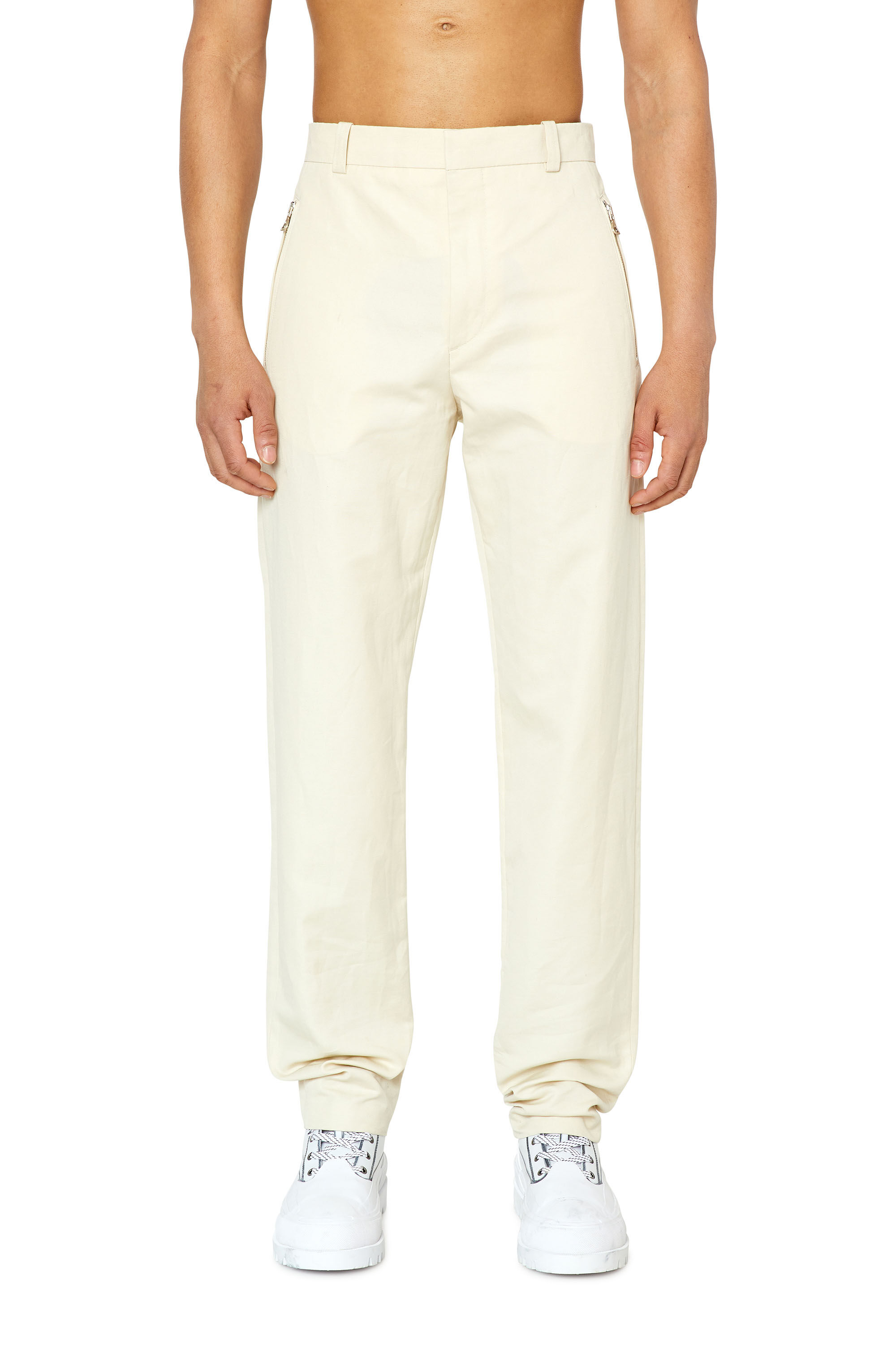 Diesel - P-HANN, Male's Cotton-linen trousers with zip pockets in White - 3