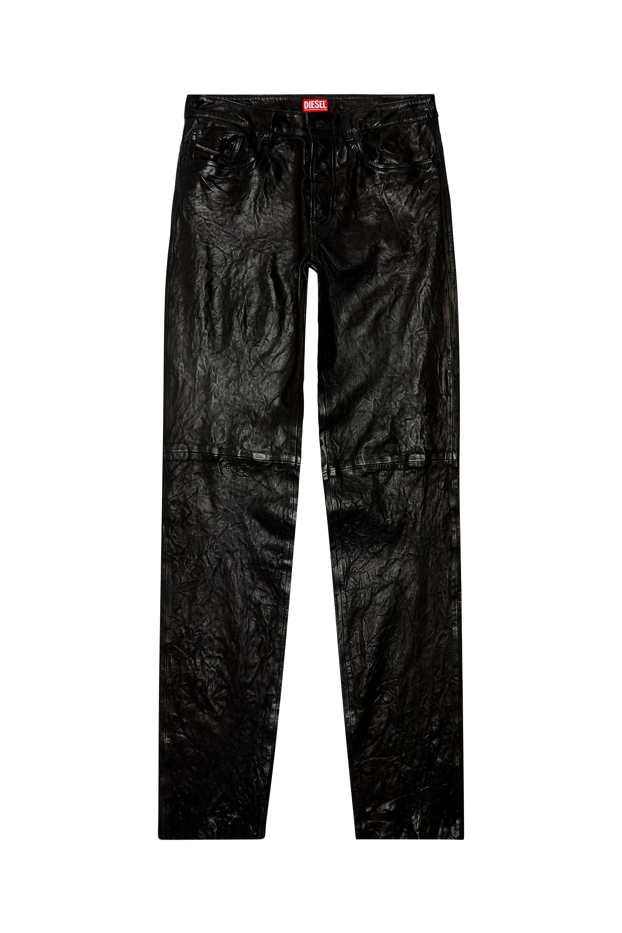 Pantalon en cuir cire texture Homme Noir Diesel