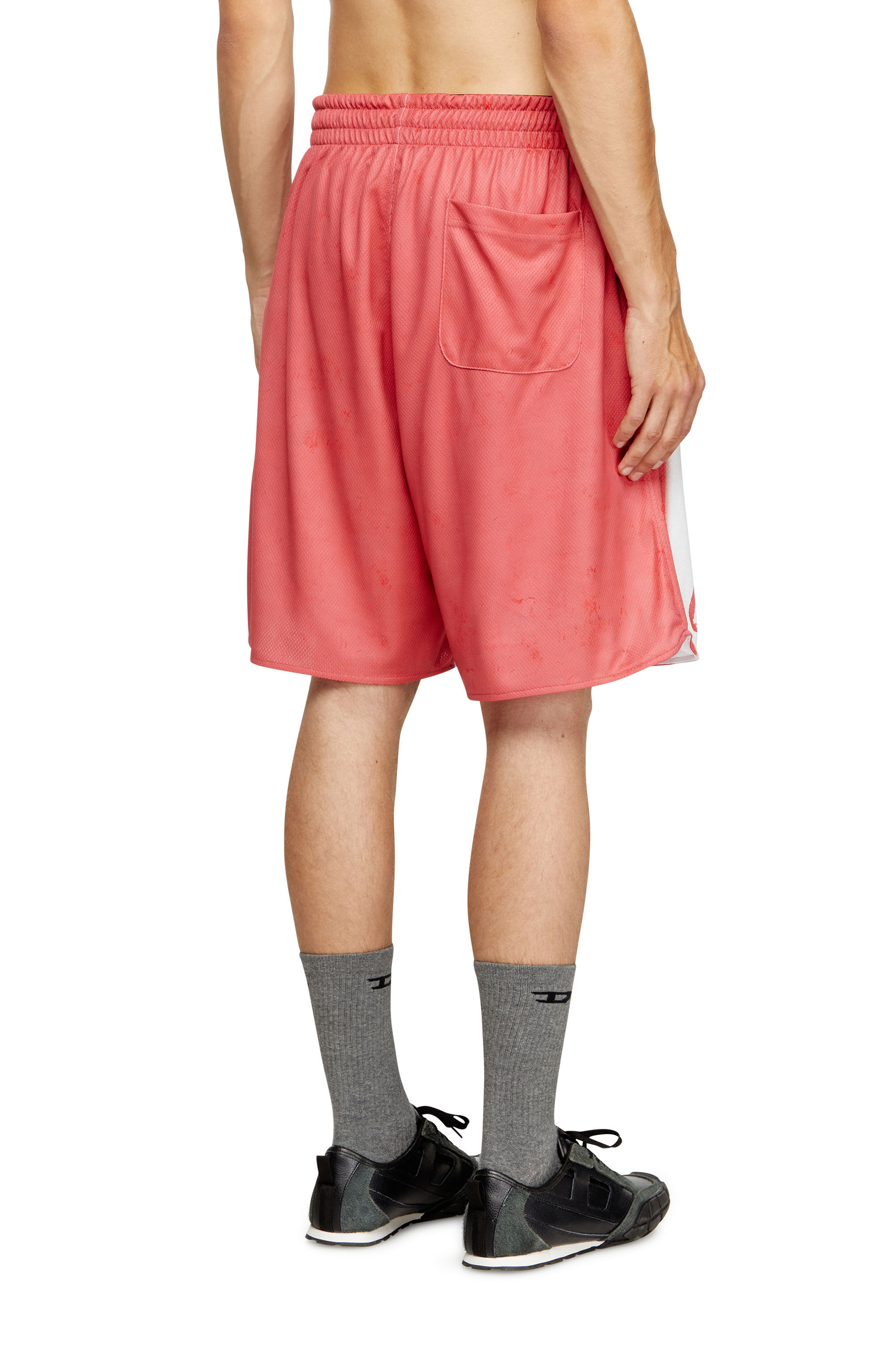 Diesel - P-KURT, Male's Striped shorts with photo patches in Red/White - 4