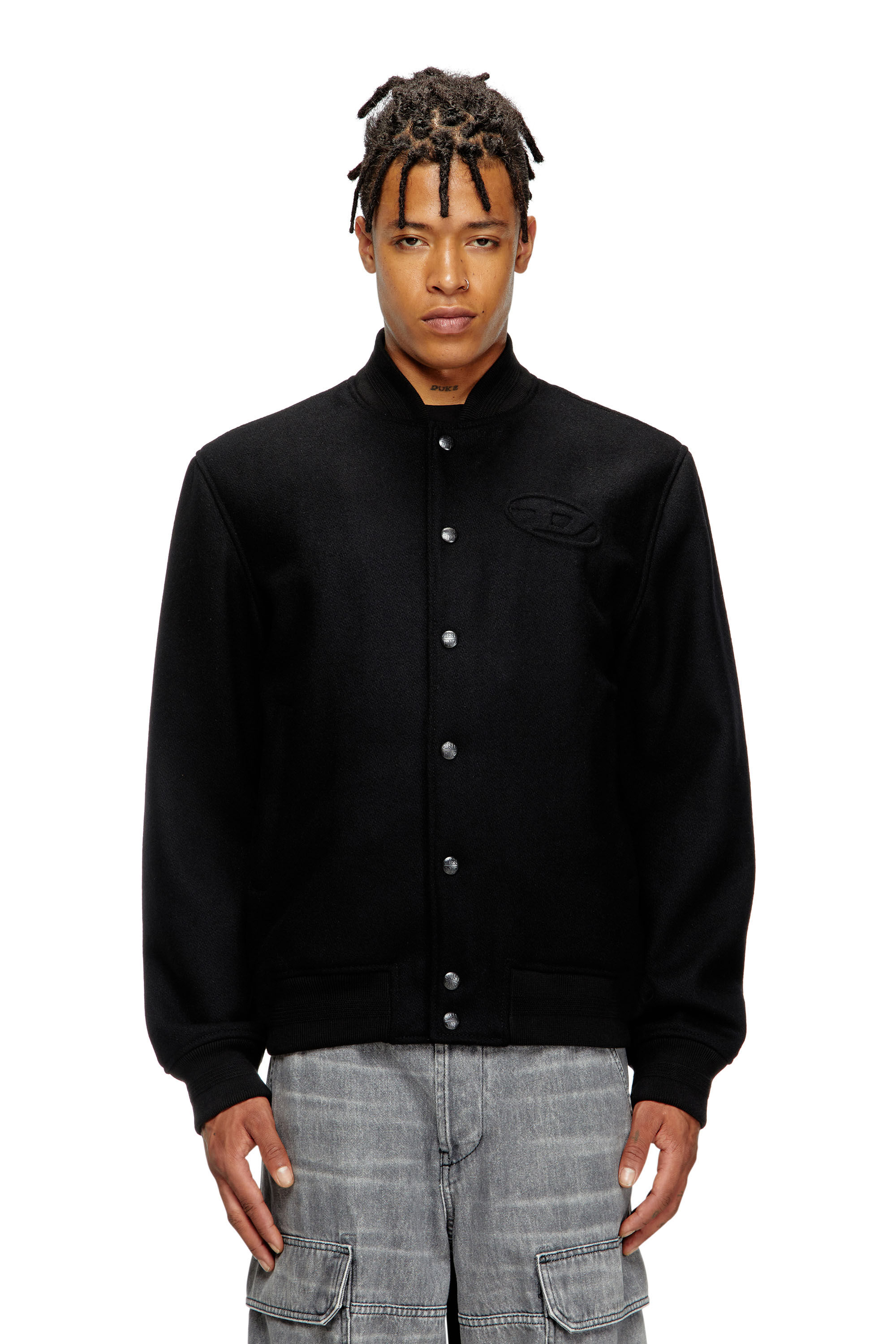 Diesel - J-ARRY, Male's Padded bomber jacket in wool blend in Black - 3
