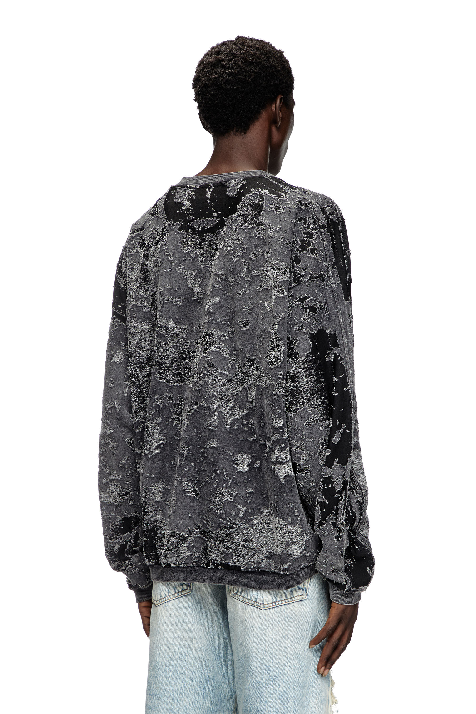 Diesel - S-ARISY, Male's Burnout sweatshirt with camo effect in Black - 4