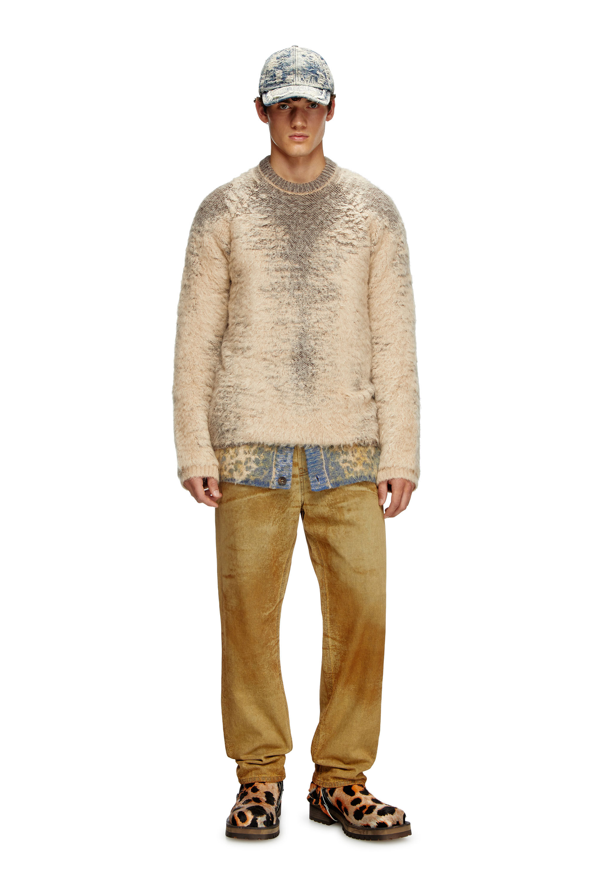 Diesel - K-PENNAC, Pull en mélange de mohair avec effets sueur Homme in Beige - 1