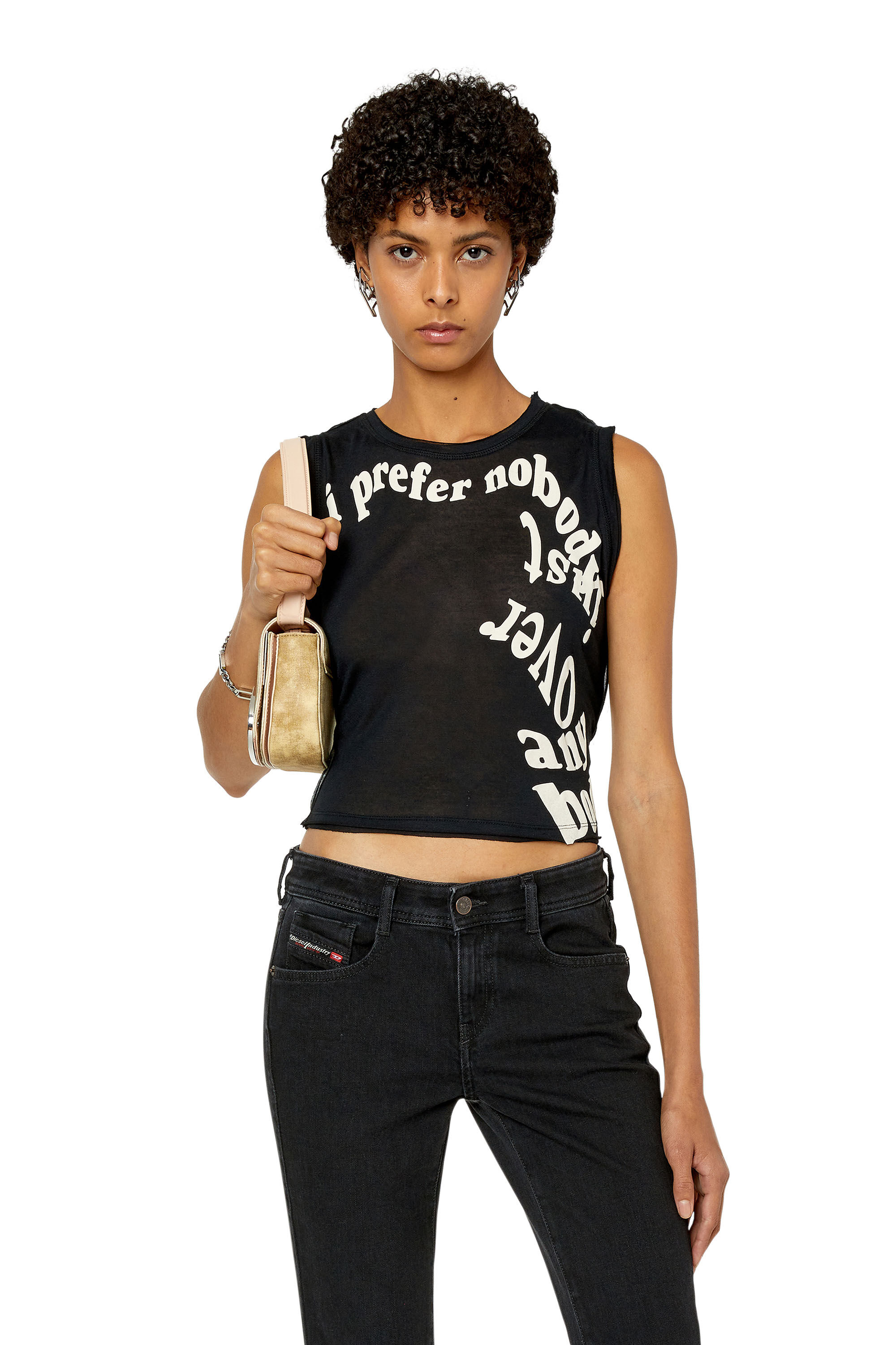 Diesel - T-ODY, Female's Cashmere-modal tank top with puff prints in Black - 3