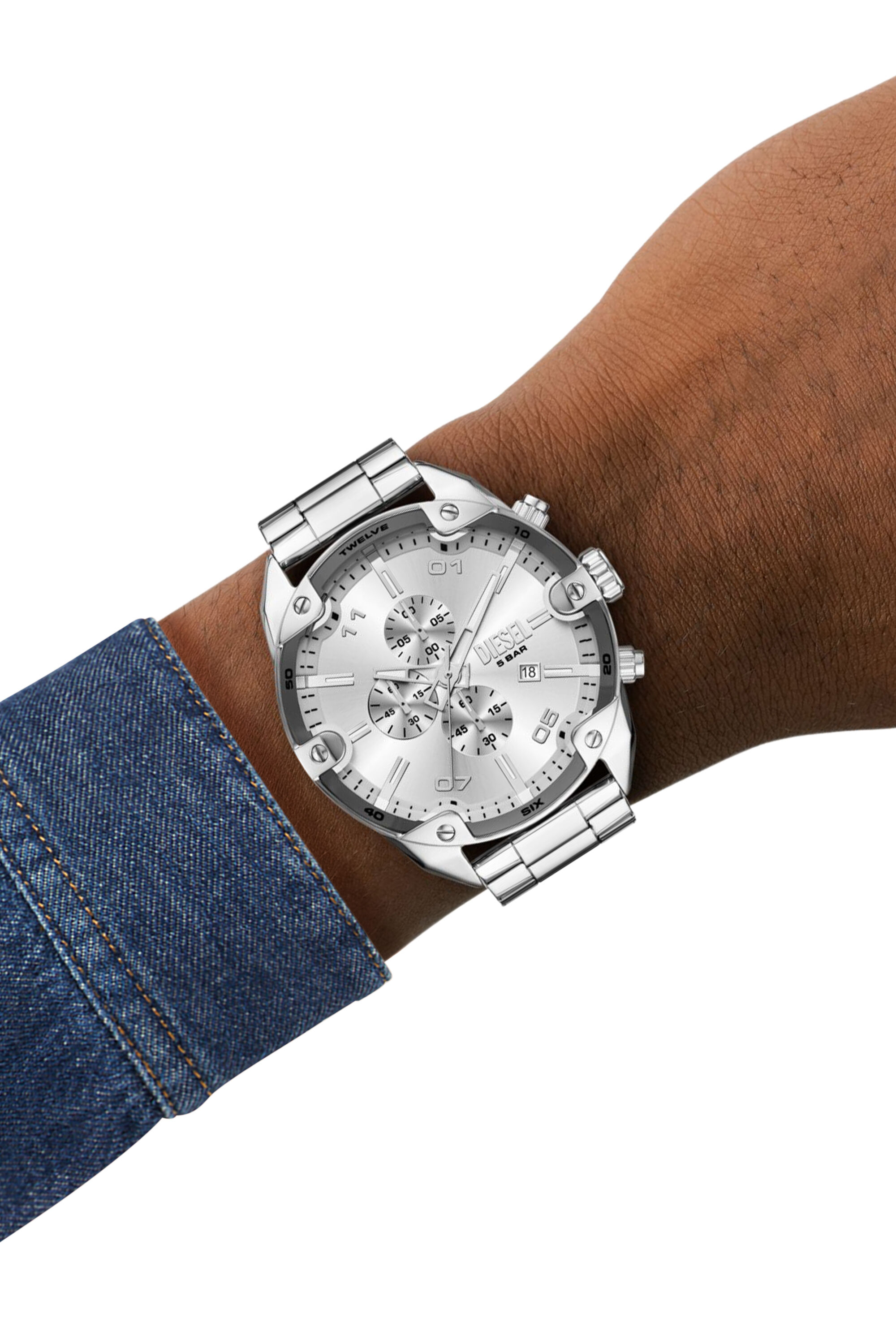 Diesel - DZ4677, Male's Diesel Spiked Chronograph Stainless Steel Watch in Silver - 4