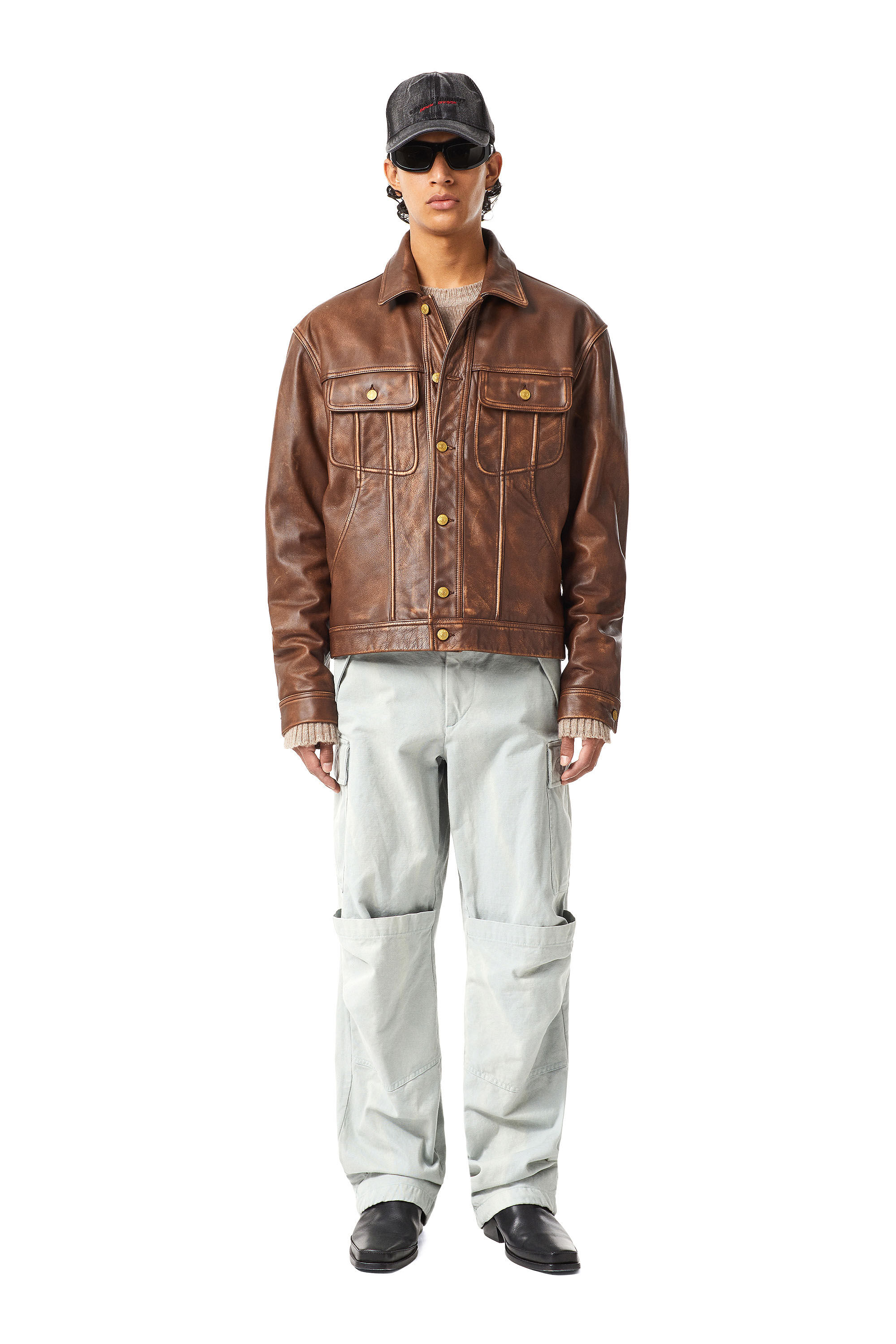 L-RILEY Man: Trucker jacket in treated leather | Diesel