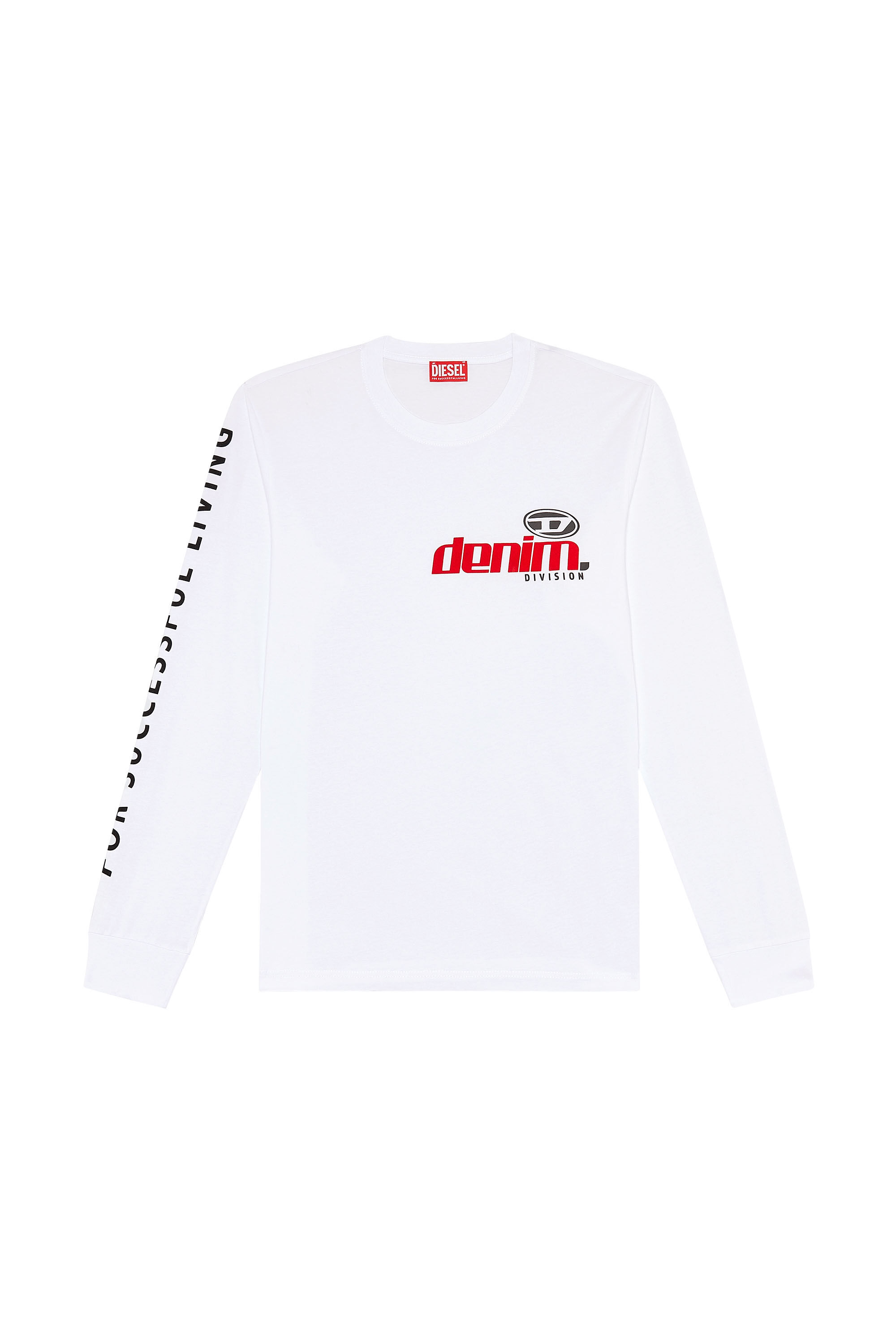 Diesel - T-JUST-LS-L5, T-shirt à manches longues avec imprimés floqués Homme in Blanc - 2