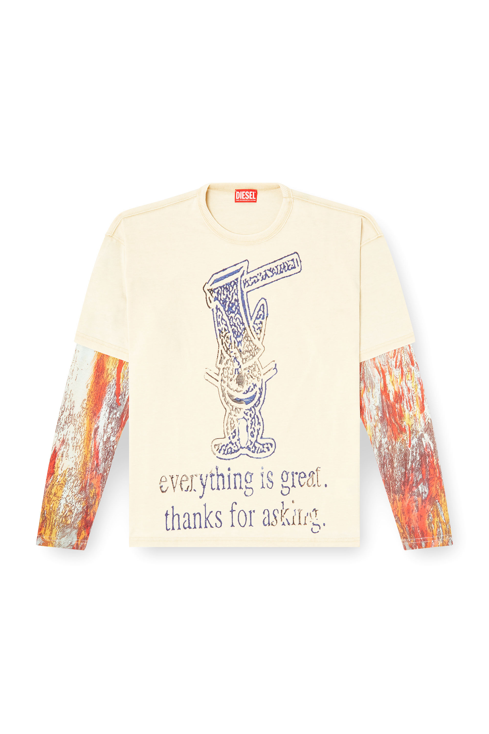 Diesel - T-BOXT-DB-LS-RIB-T1, Male's Long-sleeve T-shirt with layered effect in Beige - 2