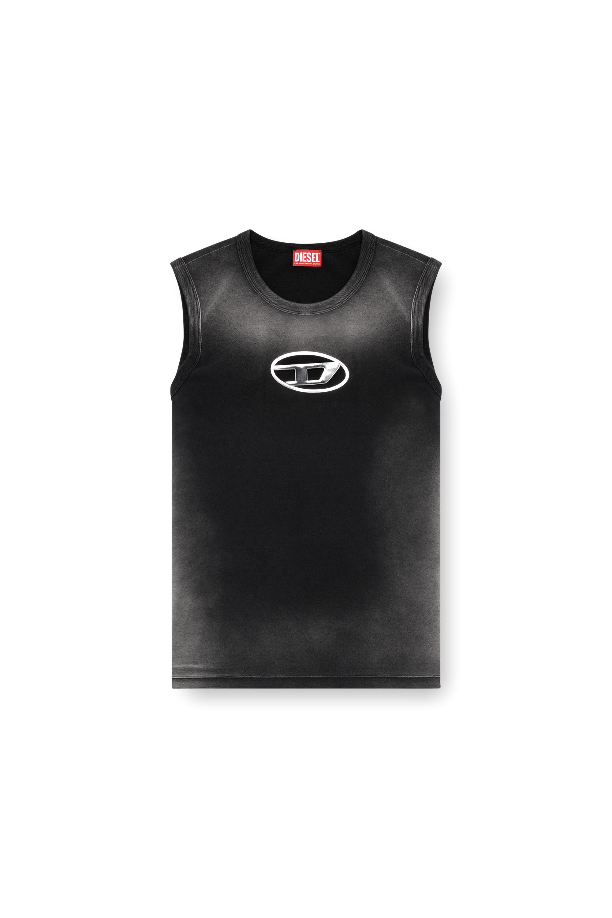 Diesel - T-BRICO, Male's Faded tank top with puffy Oval D in Black - 2