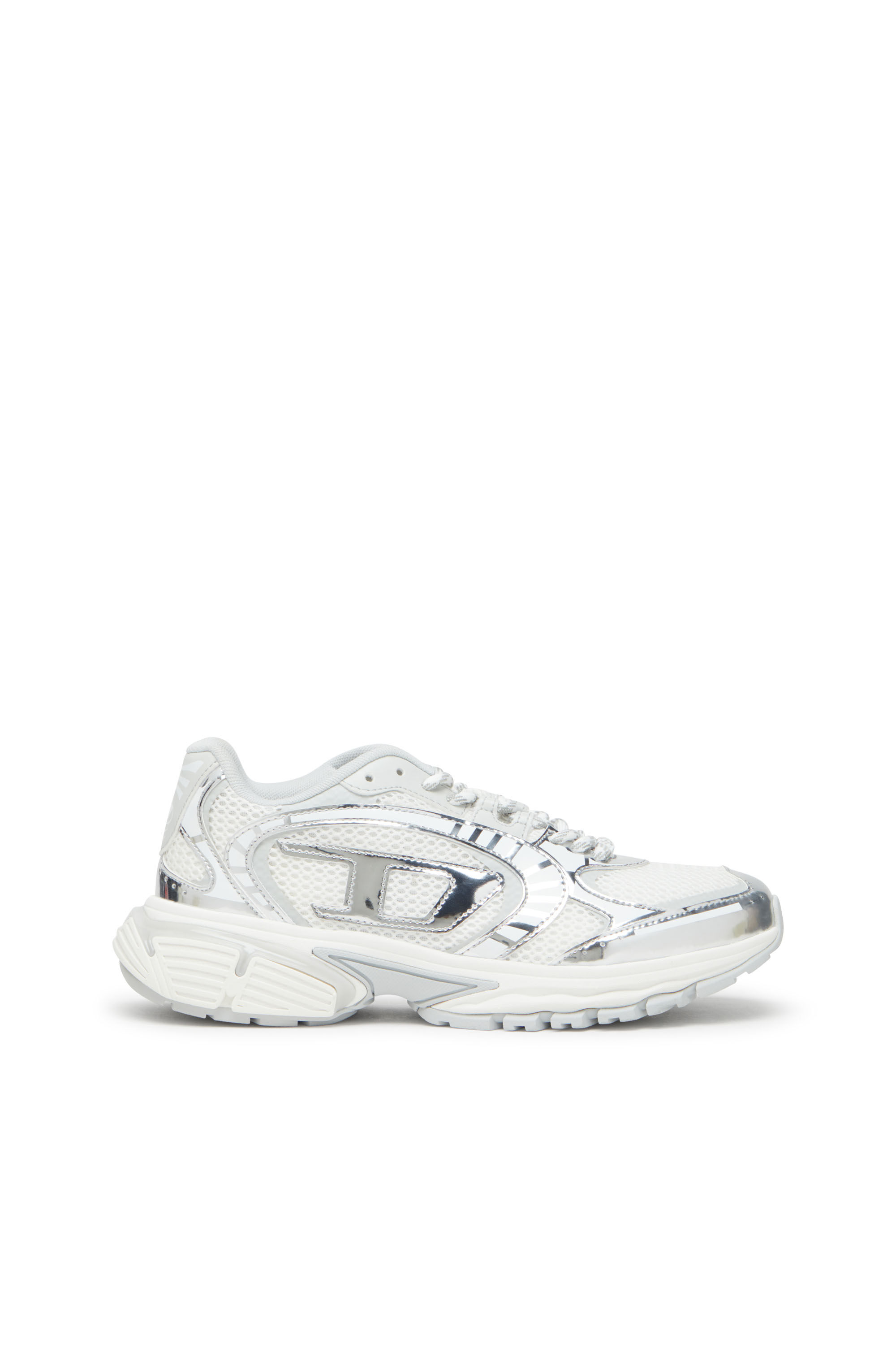 Diesel - S-PRO-V-DENSE LOW W, Female's S-Pro-V-Dense-Metallic mesh sneakers with Oval D logo in White/Silver - 1