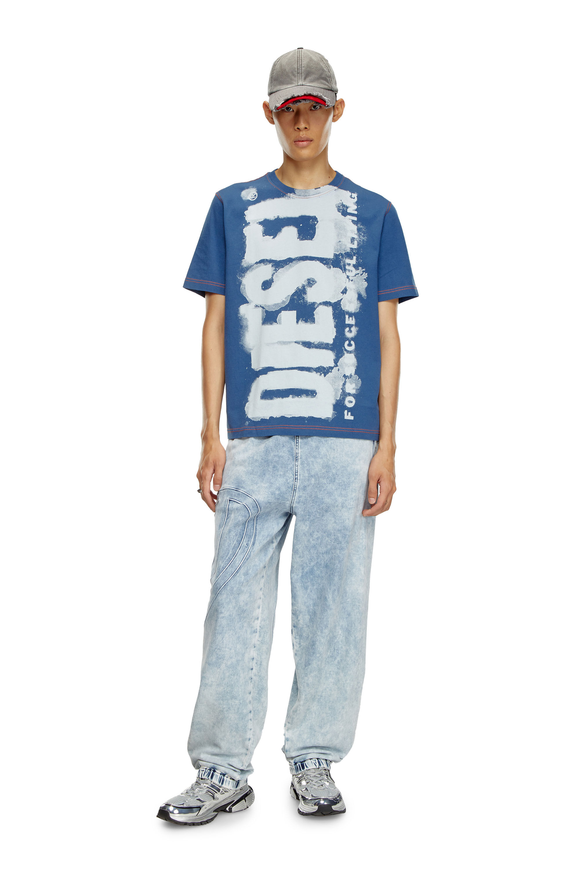 Diesel - T-ADJUST-Q4, Male's T-shirt with splotched logo in Azure - 1