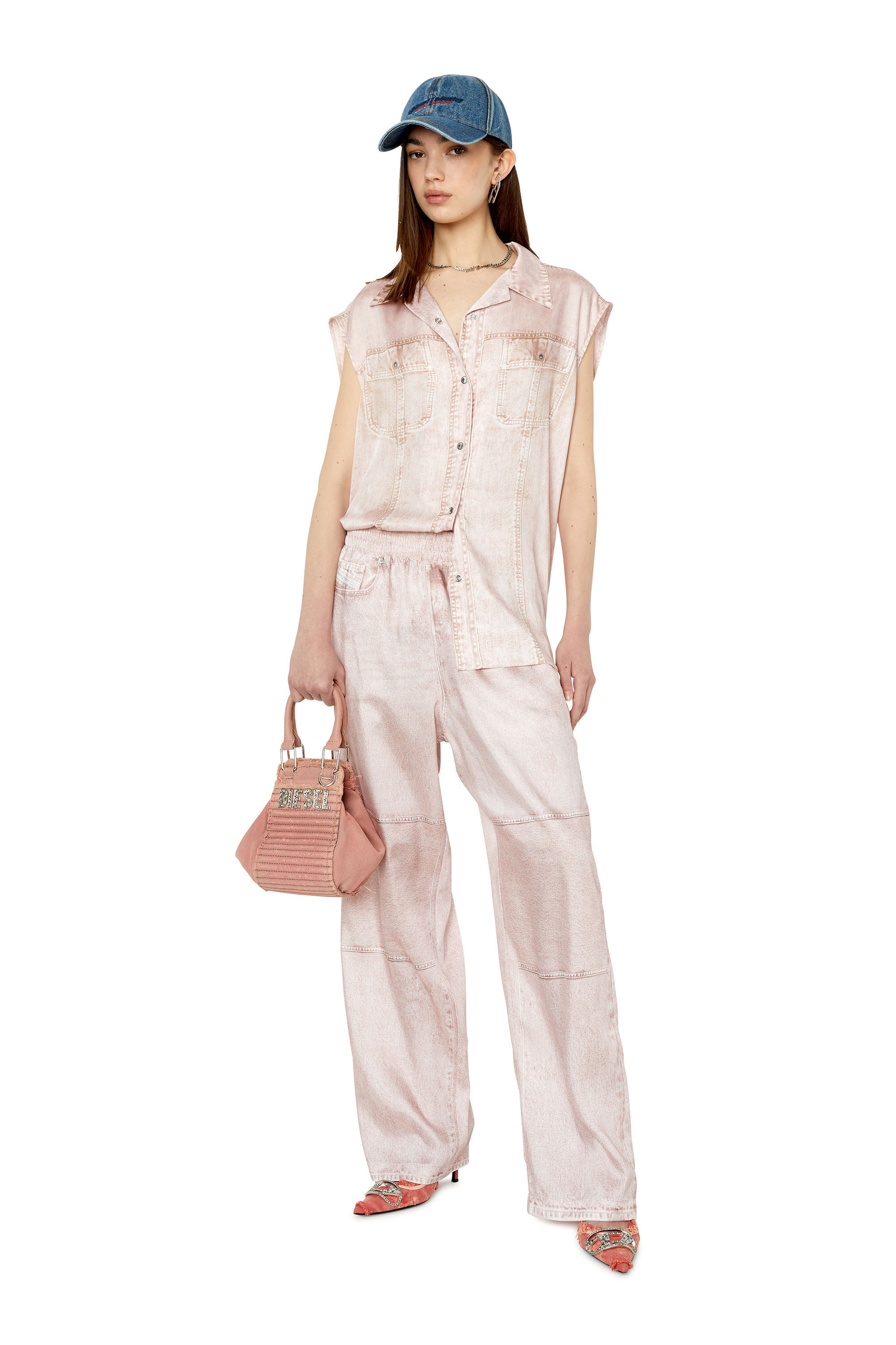 Diesel - C-MOHJA, Chemise sans manches avec imprimé trompe l'œil Femme in Rose - 1