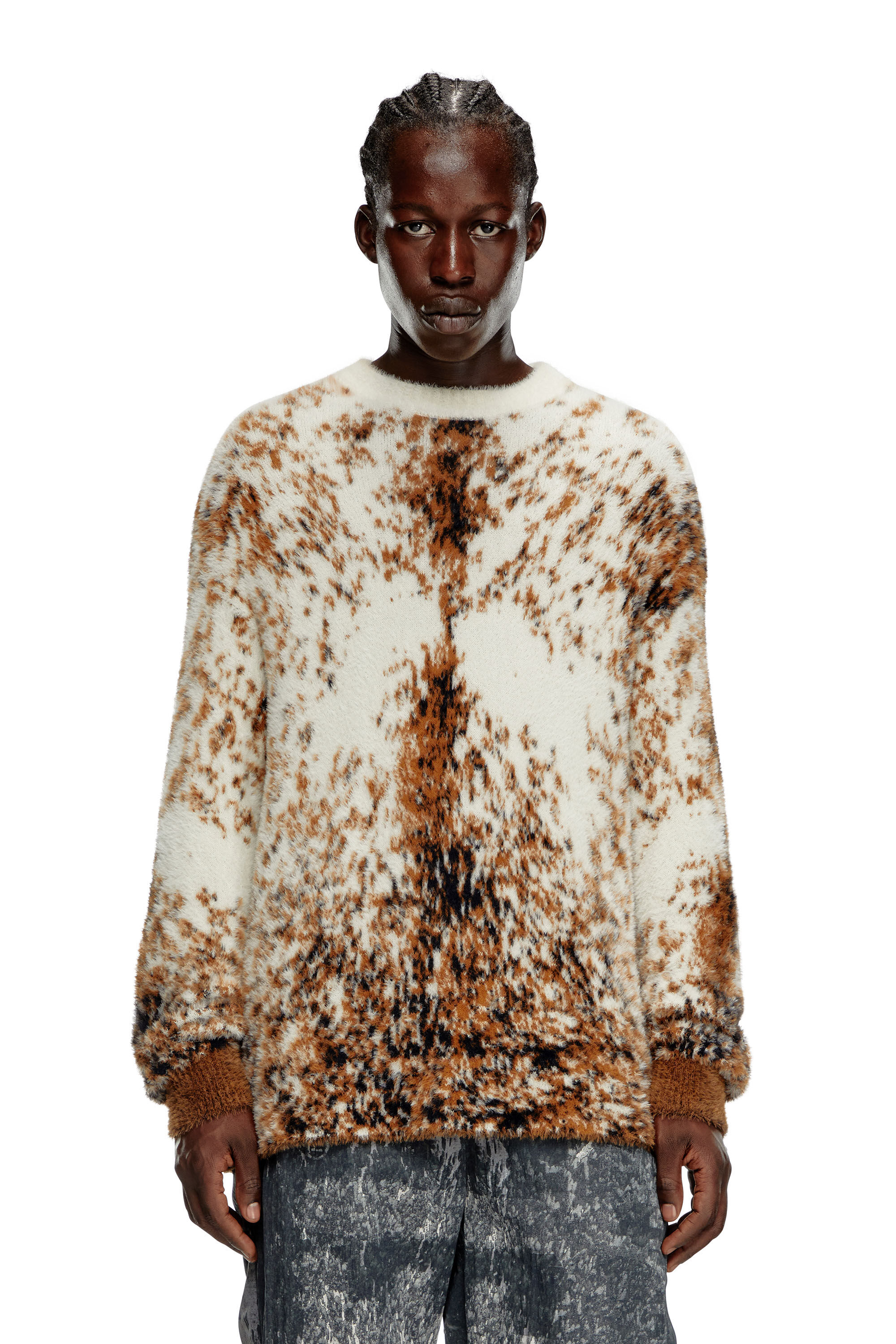 Diesel - K-ITELLO, Male's Fluffy jumper with animalier pattern in Brown - 3