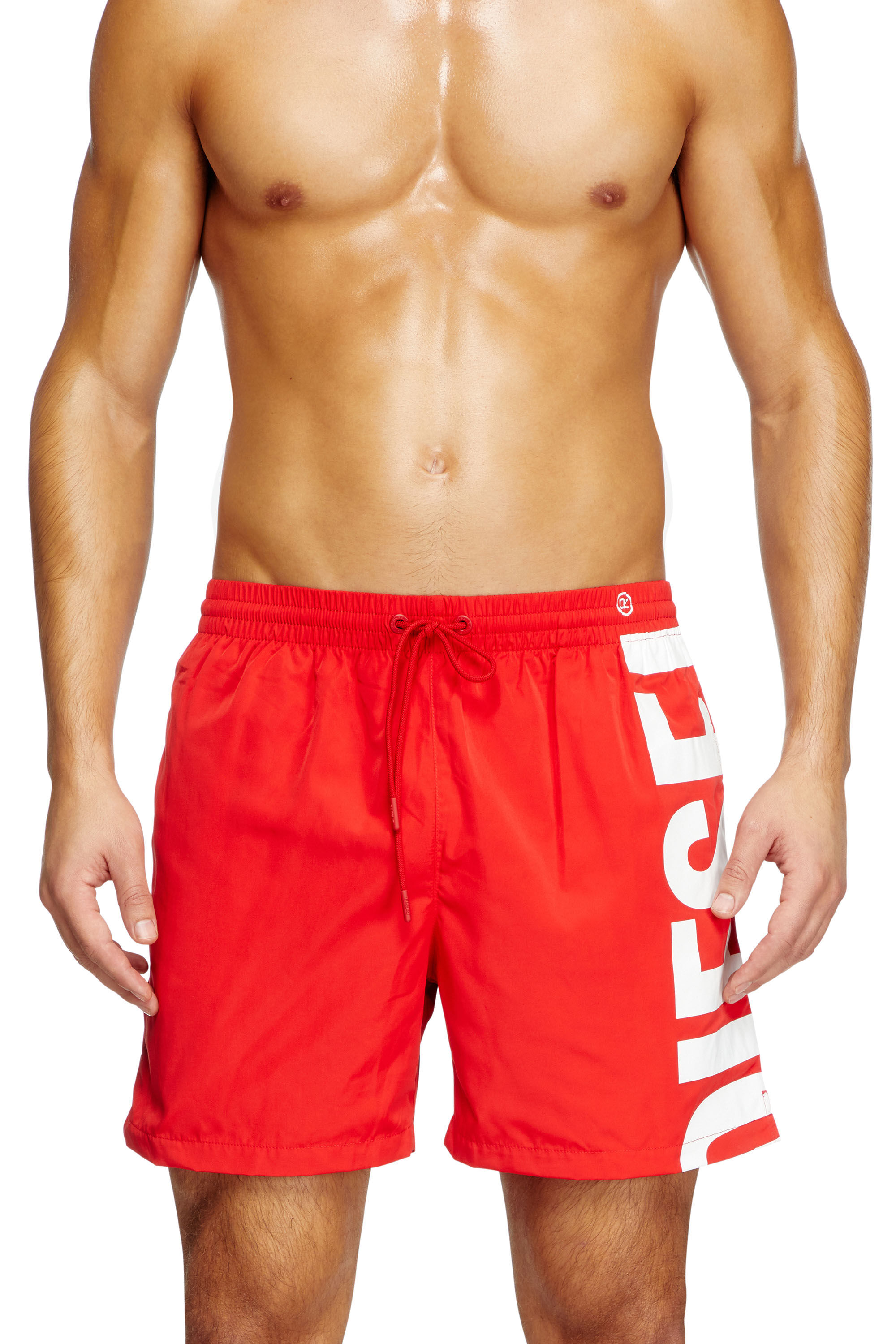 Diesel - RIO-41-D-CORE, Male's Mid-length swim shorts with maxi logo in Red/White - 1