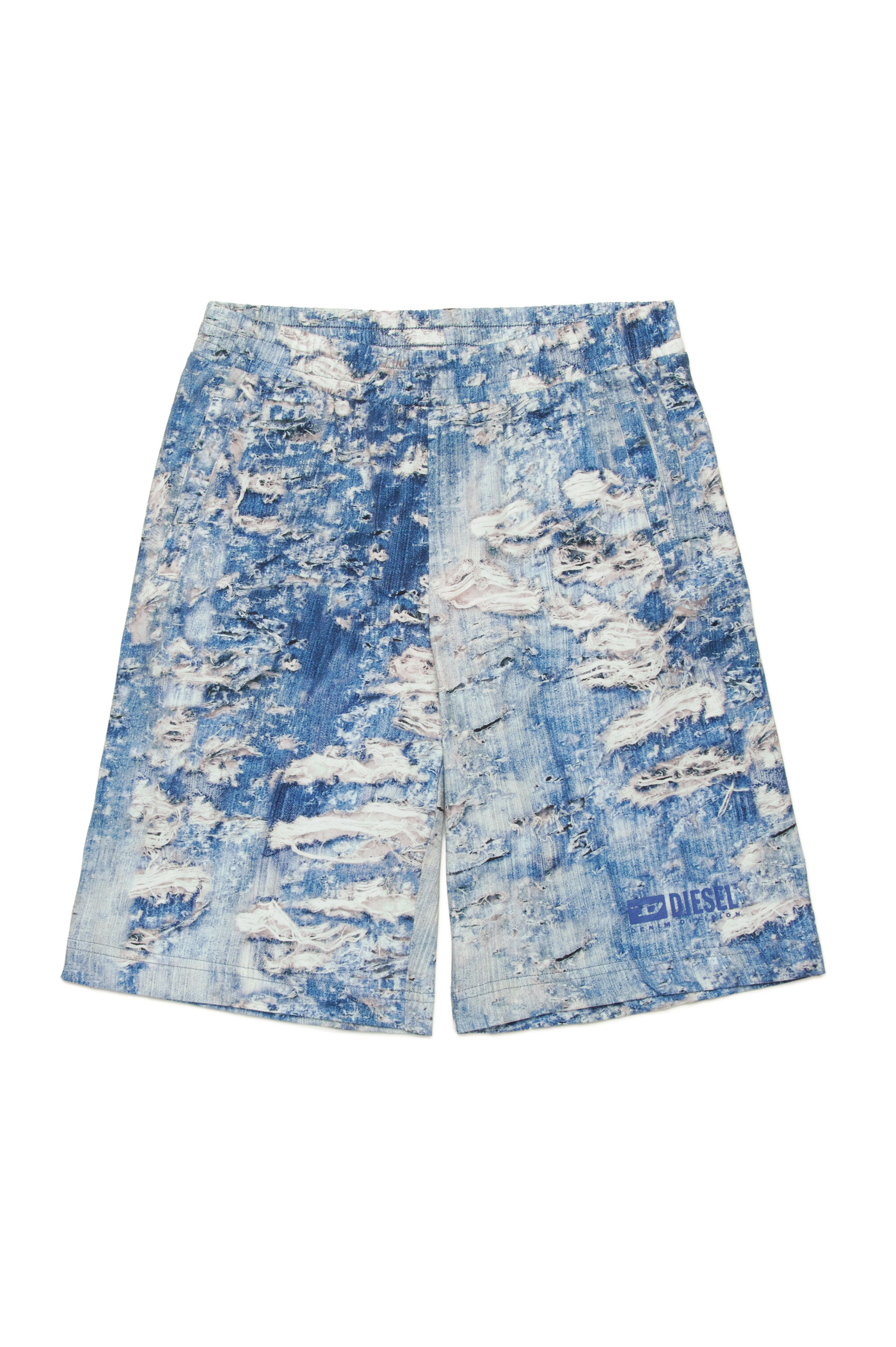 Diesel - PARSTON, Male's Sweat shorts with Tiger Breaks trompe l'oeil in Blue - 1