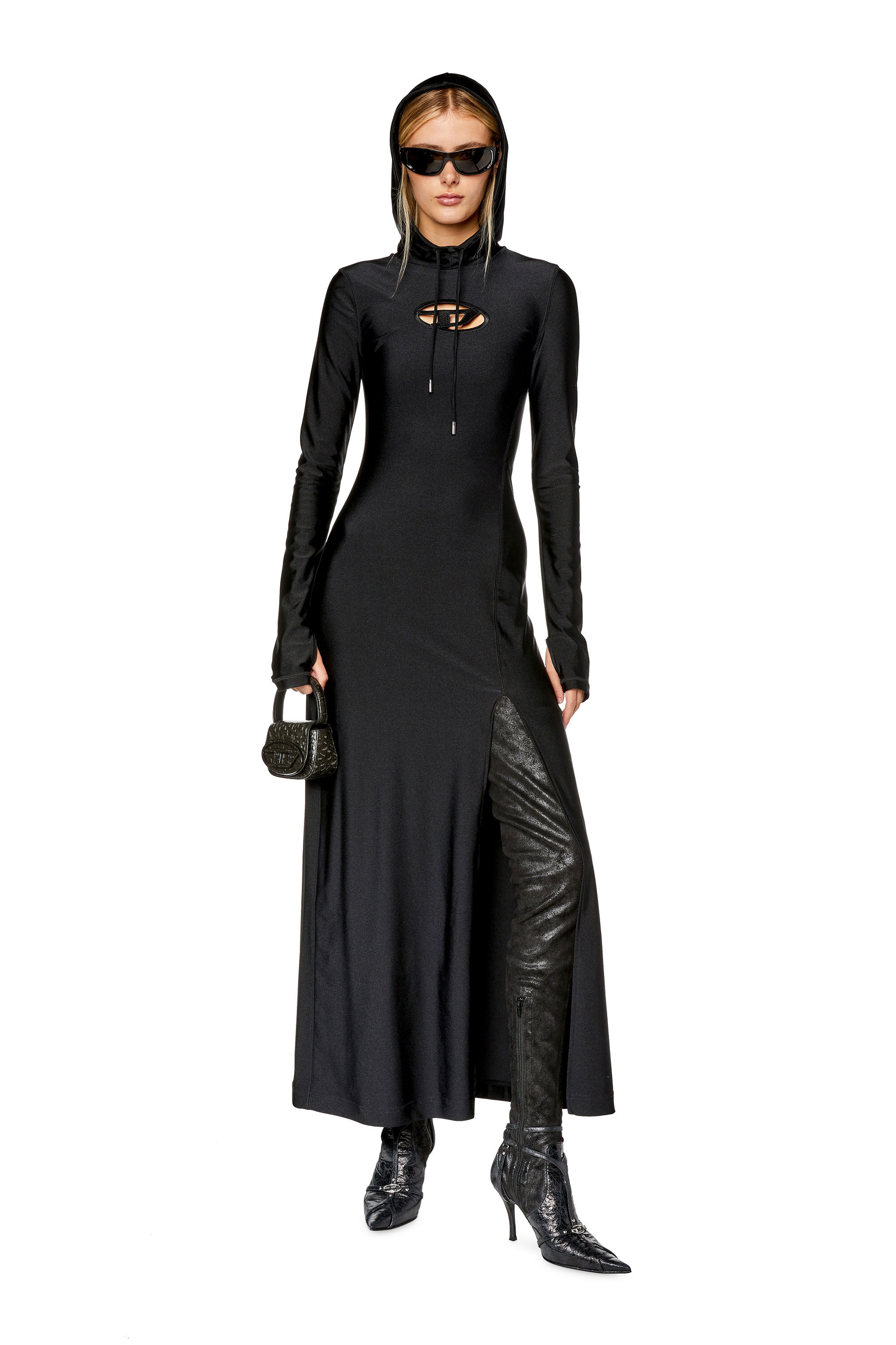海外ブランド  Women's Hoodie Diesel | Black | nylon stretch shiny in dress ワンピース