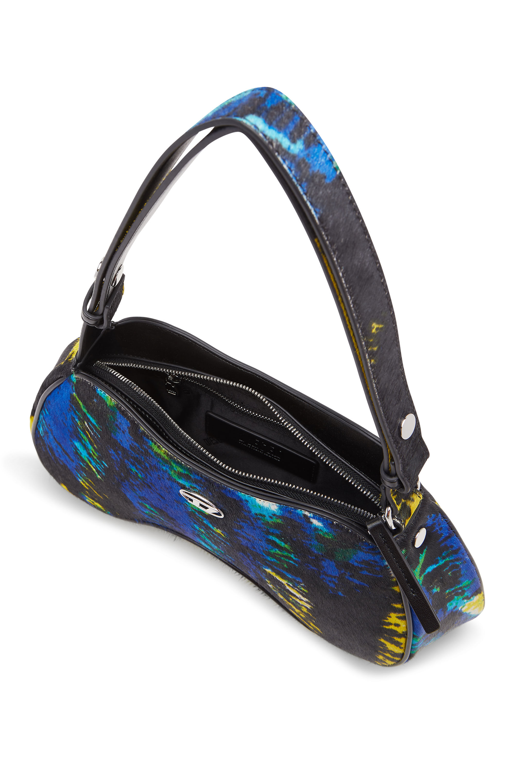 Diesel - PLAY SHOULDER, Female's Play-Shoulder bag in tiger-print calf hair in Yellow/Blue - 2