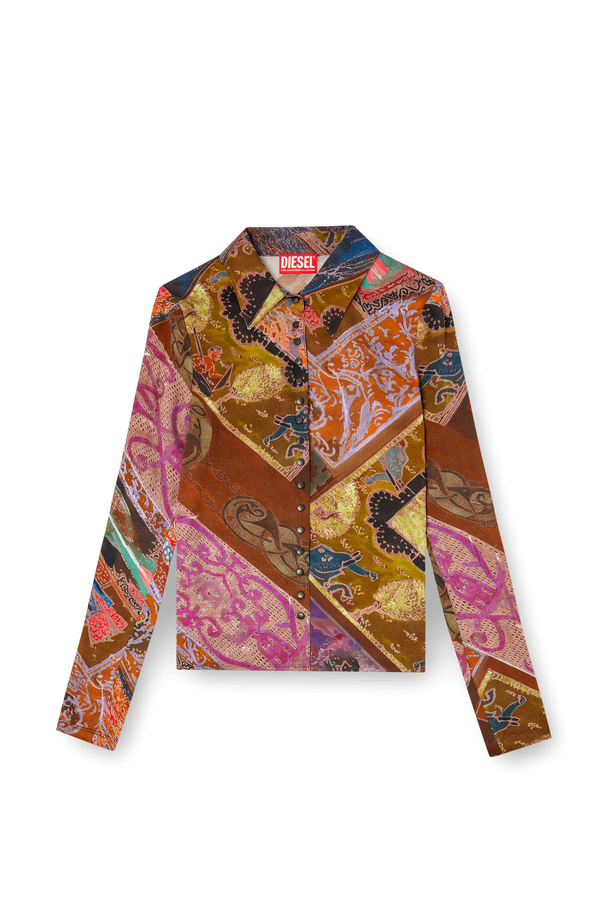 Diesel - C-AMELIA, Female's Stretch-viscose shirt with Heraldic print in Brown - 2