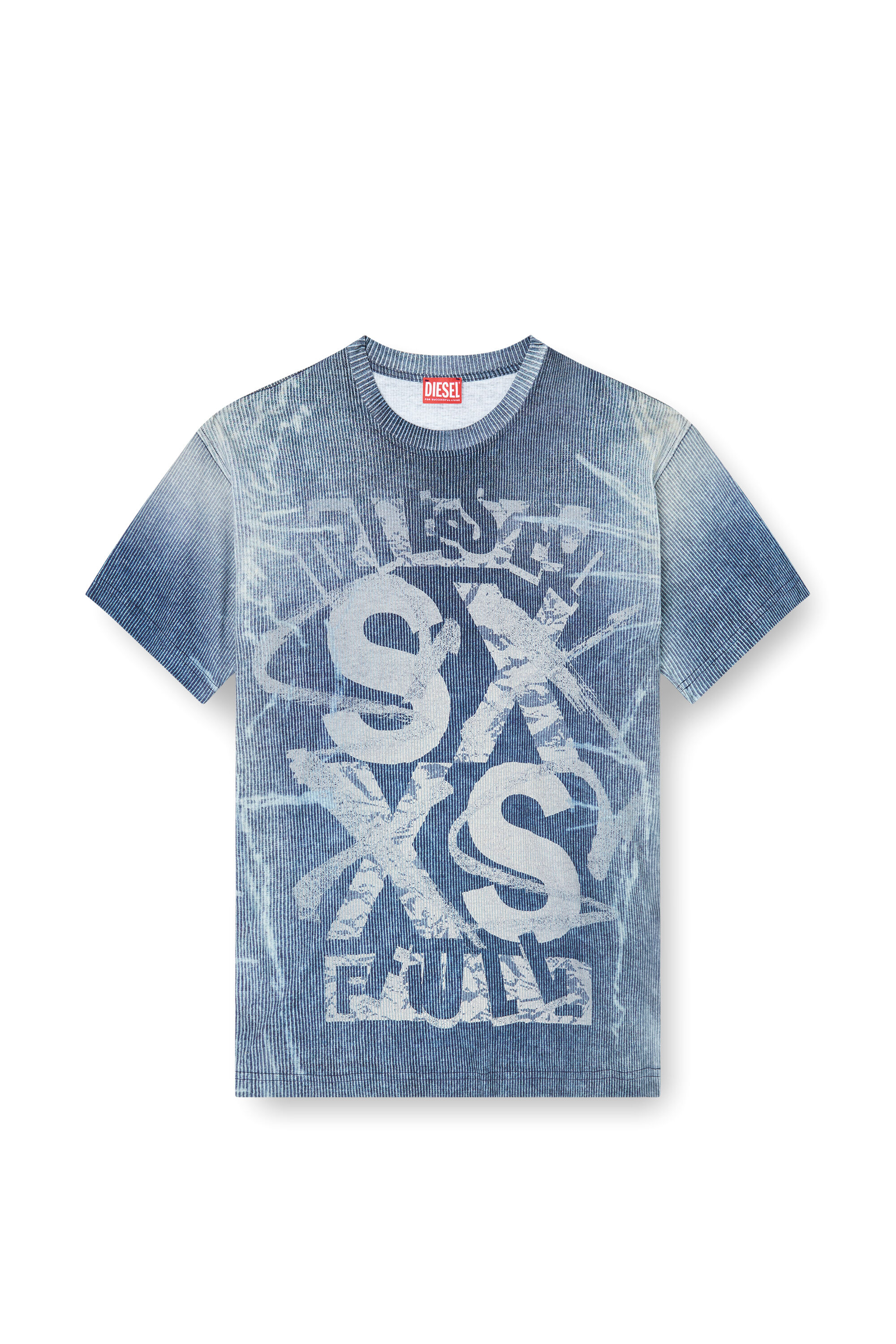 Diesel - T-NORM-R3, Male's T-shirt with rib-knit print in Blue - 2