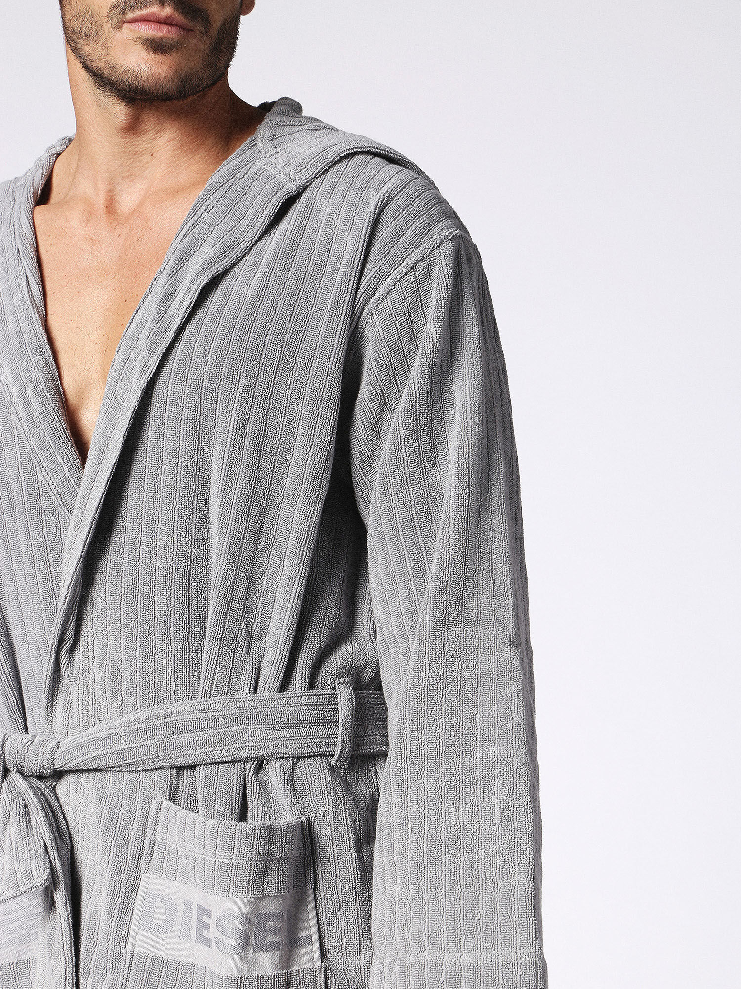 Diesel - 72344 SOLID size L/XL, Unisex's Grey bathrobe with decorated pockets, l/xl in Grey - 3