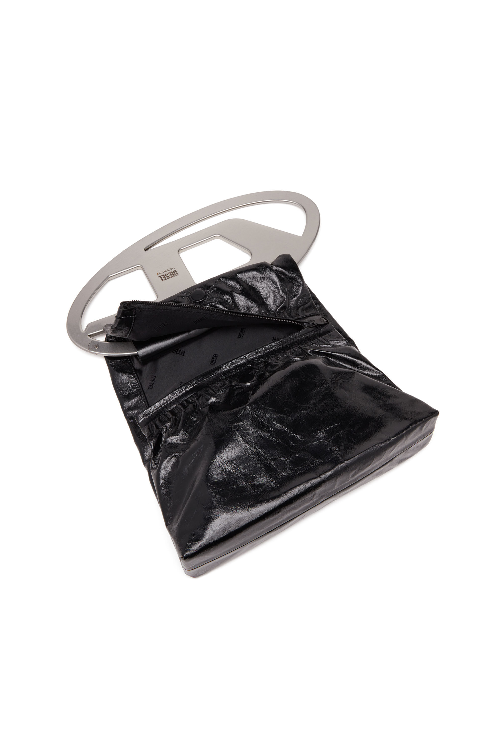 Women s Big D Clutch bag in crinkled leather Black Diesel