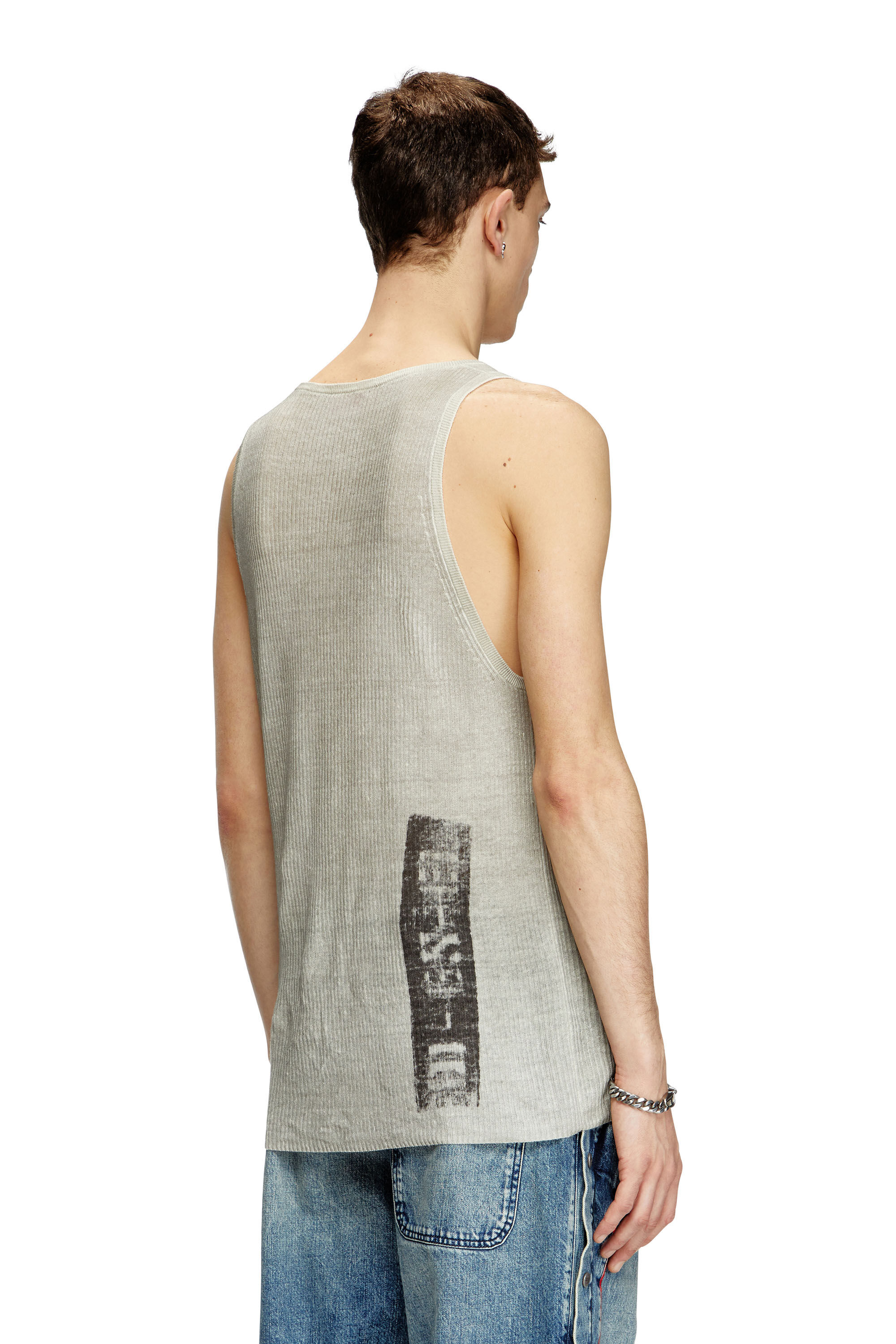 Diesel - K-RICK, Débardeur en lin côtelé avec effet sali Mixte in Beige - 5