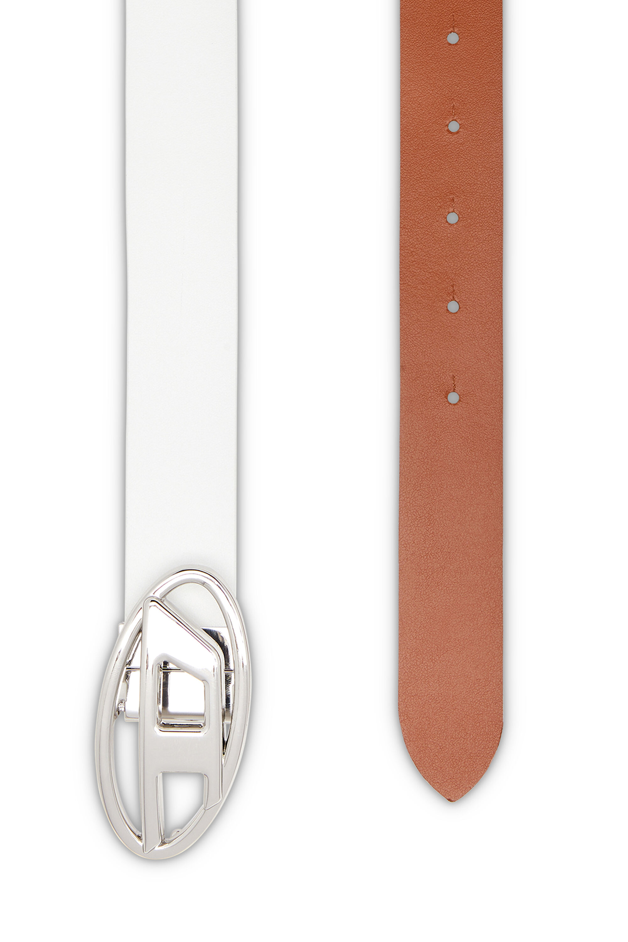 Diesel - B-1DR W REV II 30, Female's Reversible leather belt with Oval D buckle in White - 2