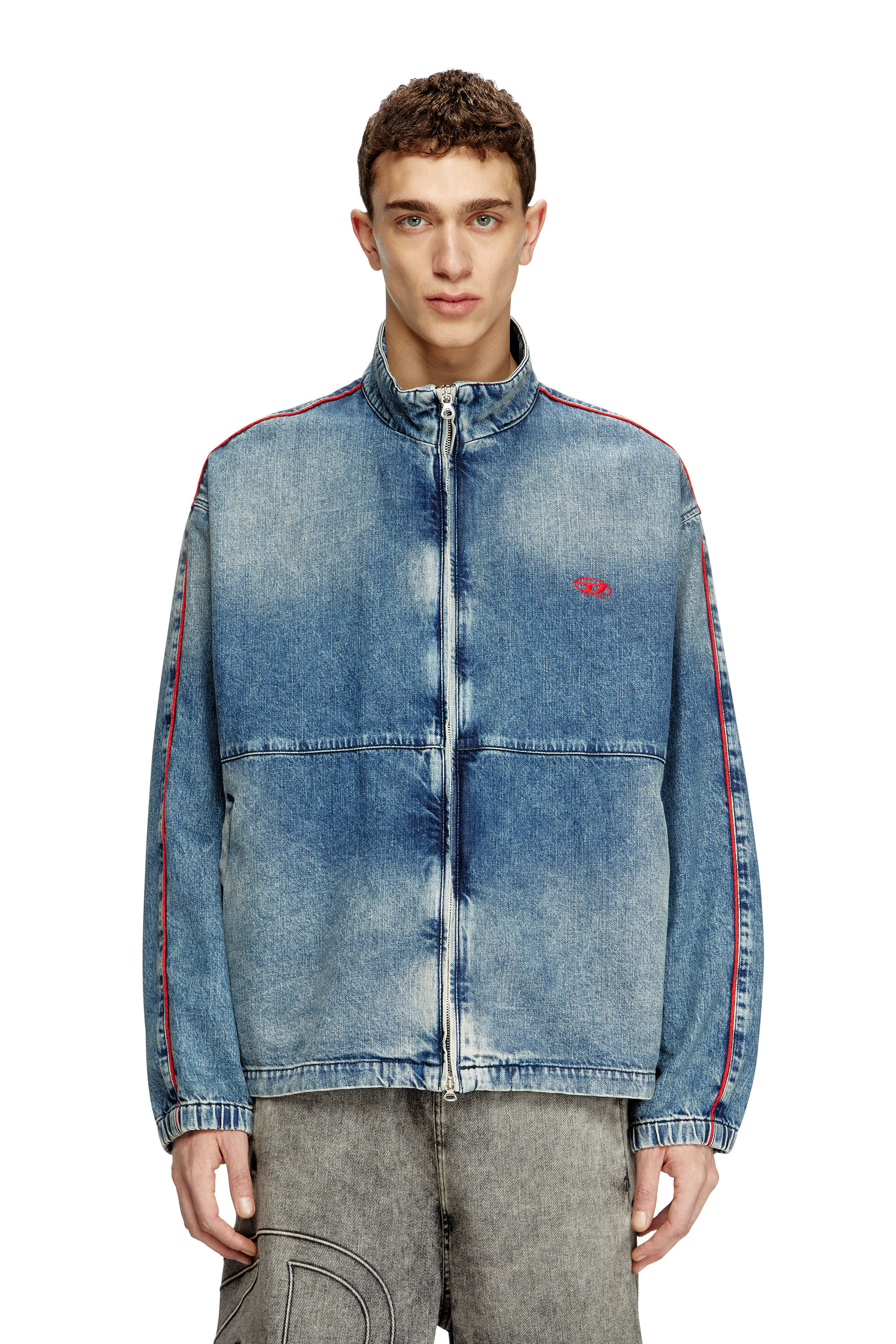 Diesel - D-KRAP-S2, Male's Denim jacket with red piping in Blue - 3