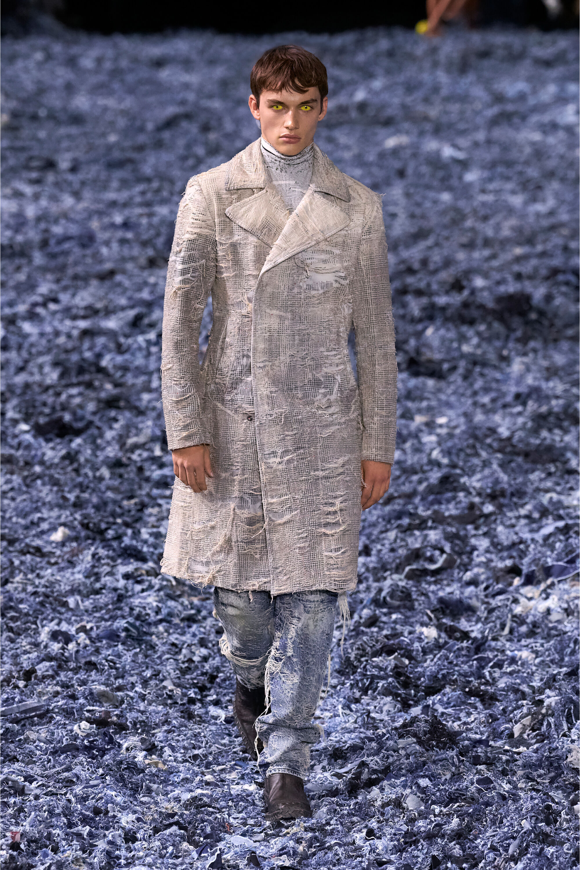 Diesel - D-ISCO-FSG, Male's Coat in distressed Prince of Wales denim in Grey - 6