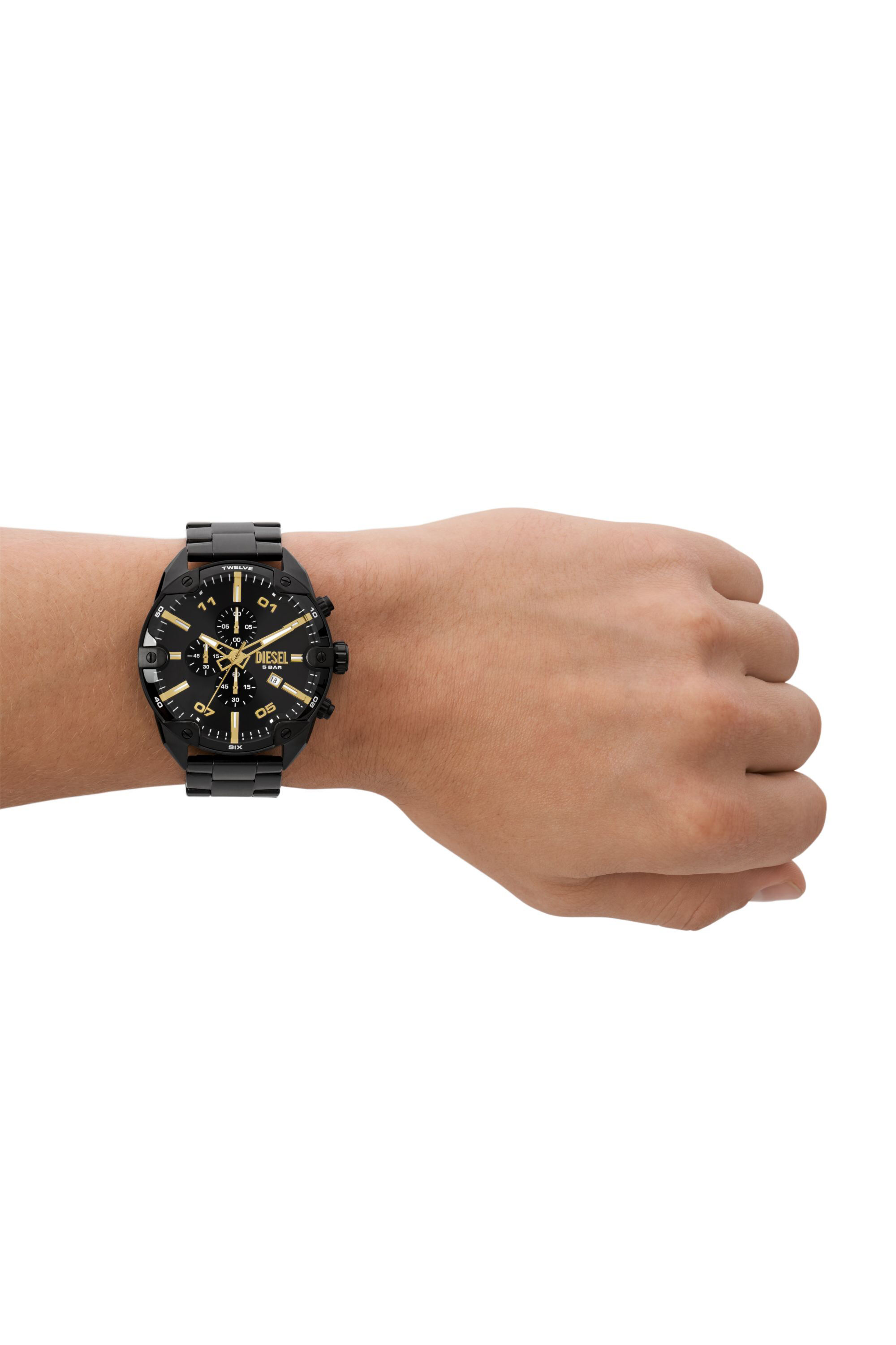 Men s Spiked chronograph black stainless steel watch DZ4644 Diesel
