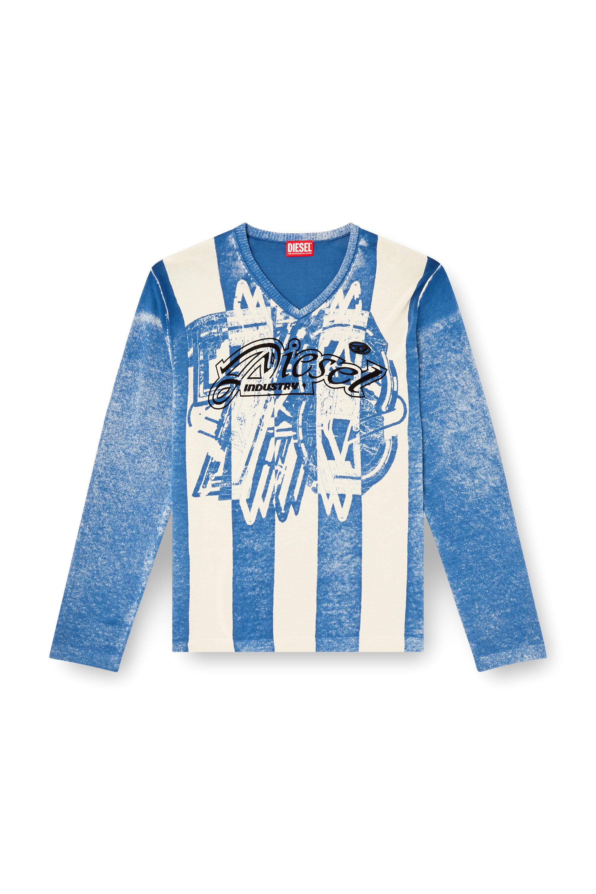 Diesel - K-OLIBA-V, Male's Inside-print striped jumper in Blue/White - 2