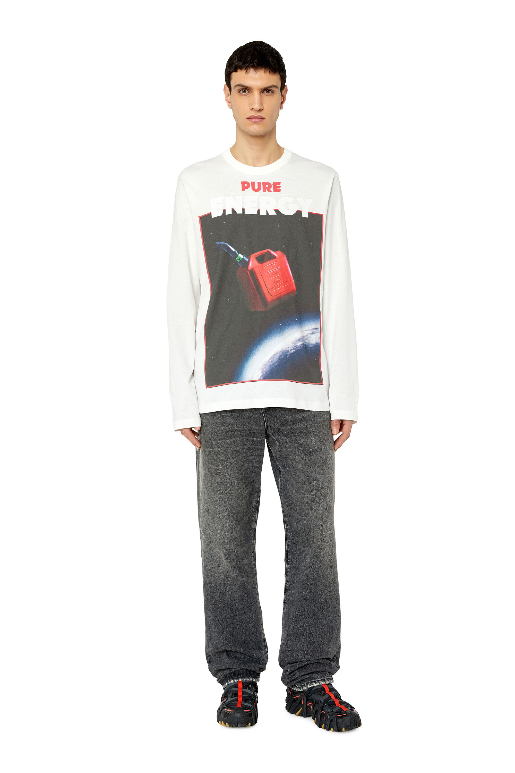 Diesel - T-CRANE-LS-G4, T-shirt à manches longues avec imprimés graphiques Homme in Blanc - 1