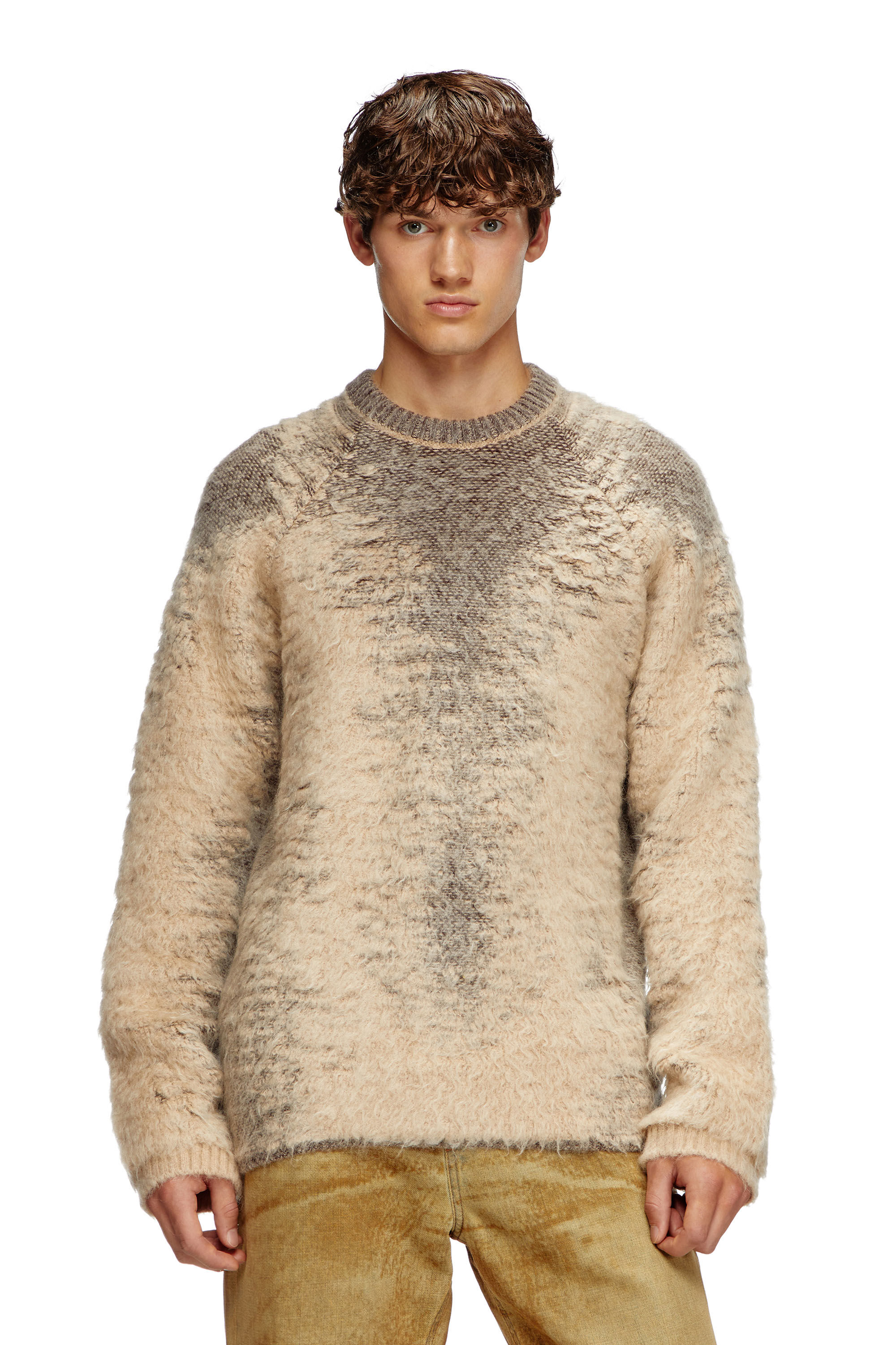 Diesel - K-PENNAC, Pull en mélange de mohair avec effets sueur Homme in Beige - 3
