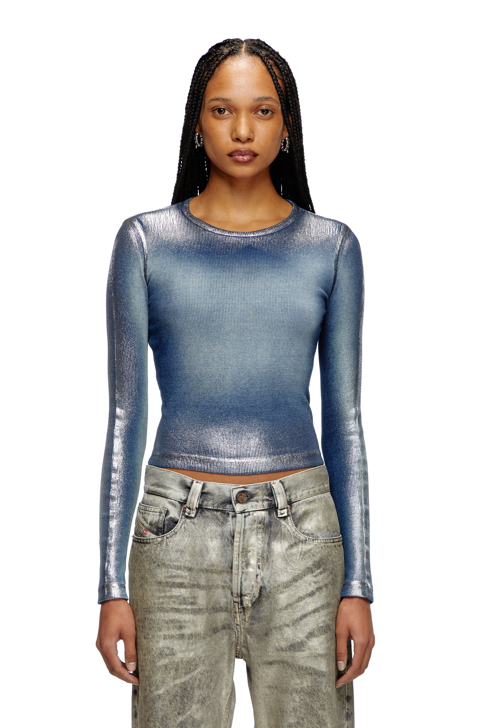 Diesel - T-BANES-NC-Q1, Female's Faded metallic long-sleeve T-shirt in Blue - 3