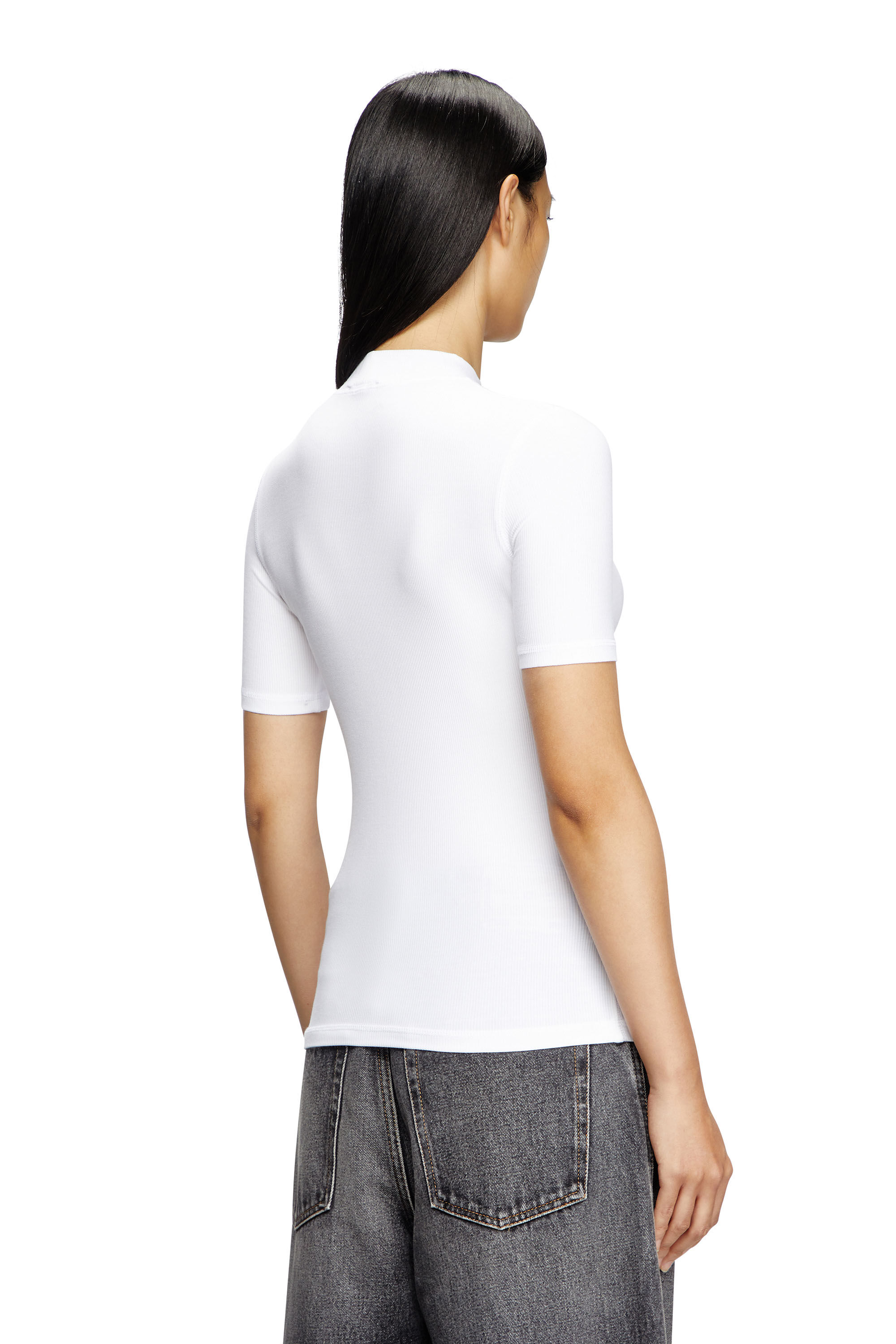 Diesel - T-MOKKY-MICRODIV, Female's Ribbed T-shirt with mock neck in White - 4